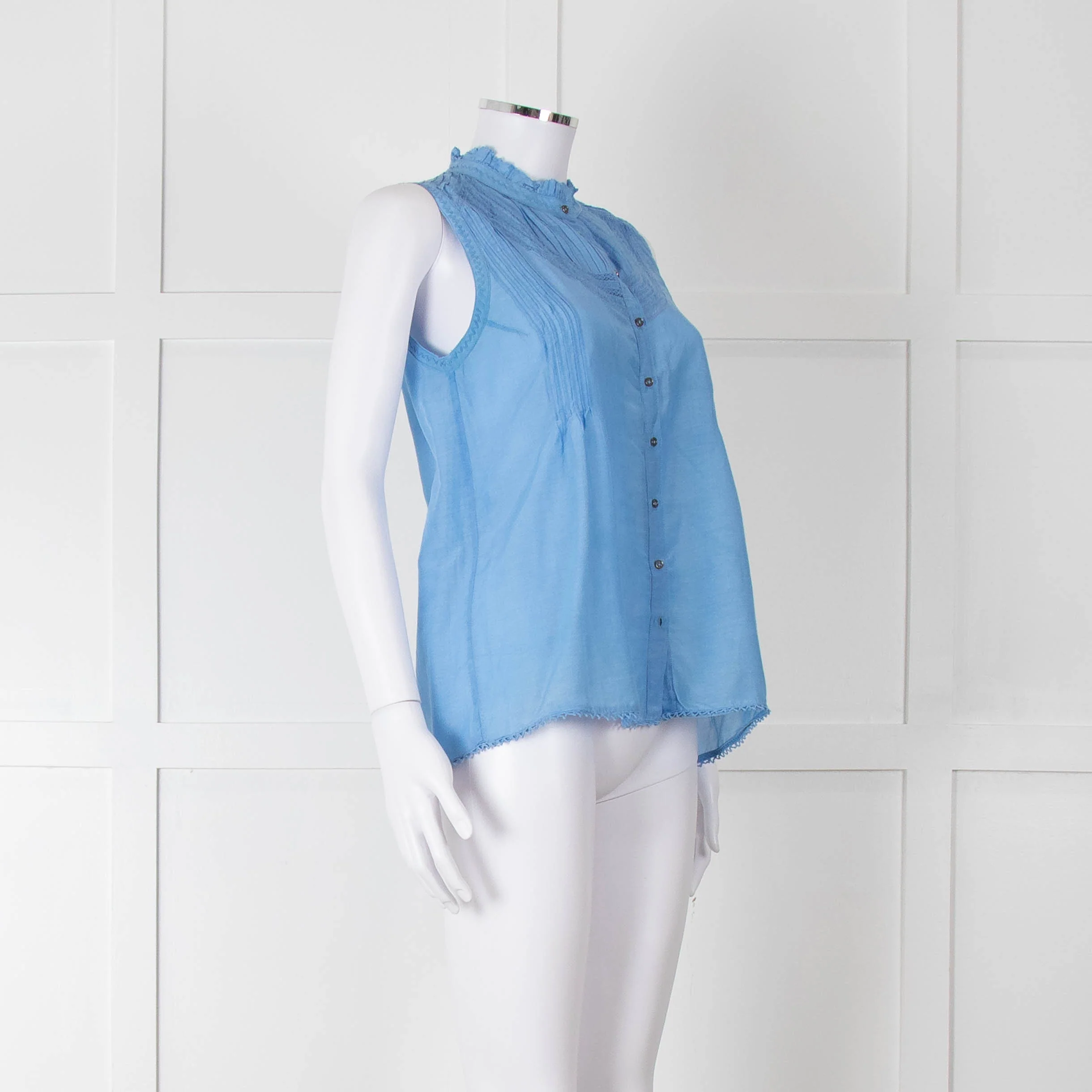 Brora Blue Cotton & Silk Sleeveless Blouse - Image 2