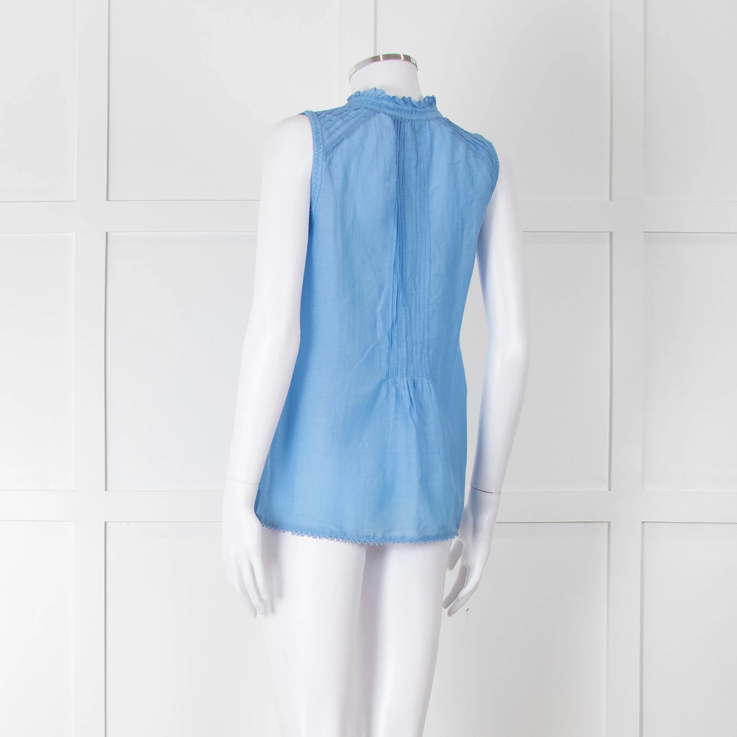 Brora Blue Cotton & Silk Sleeveless Blouse - Image 6