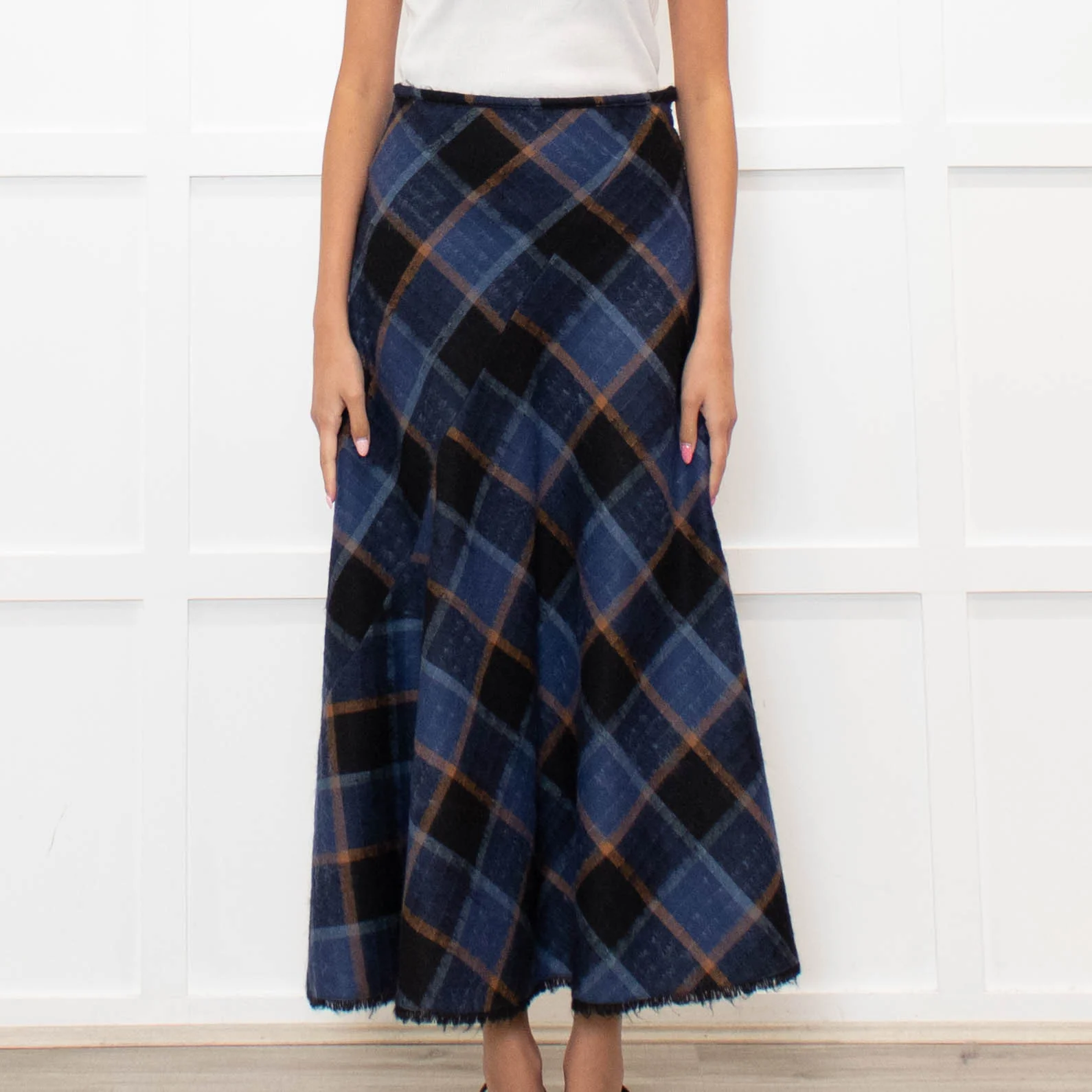 Brora Blue Orange Check A Line Ankle Length Skirt - Image 2