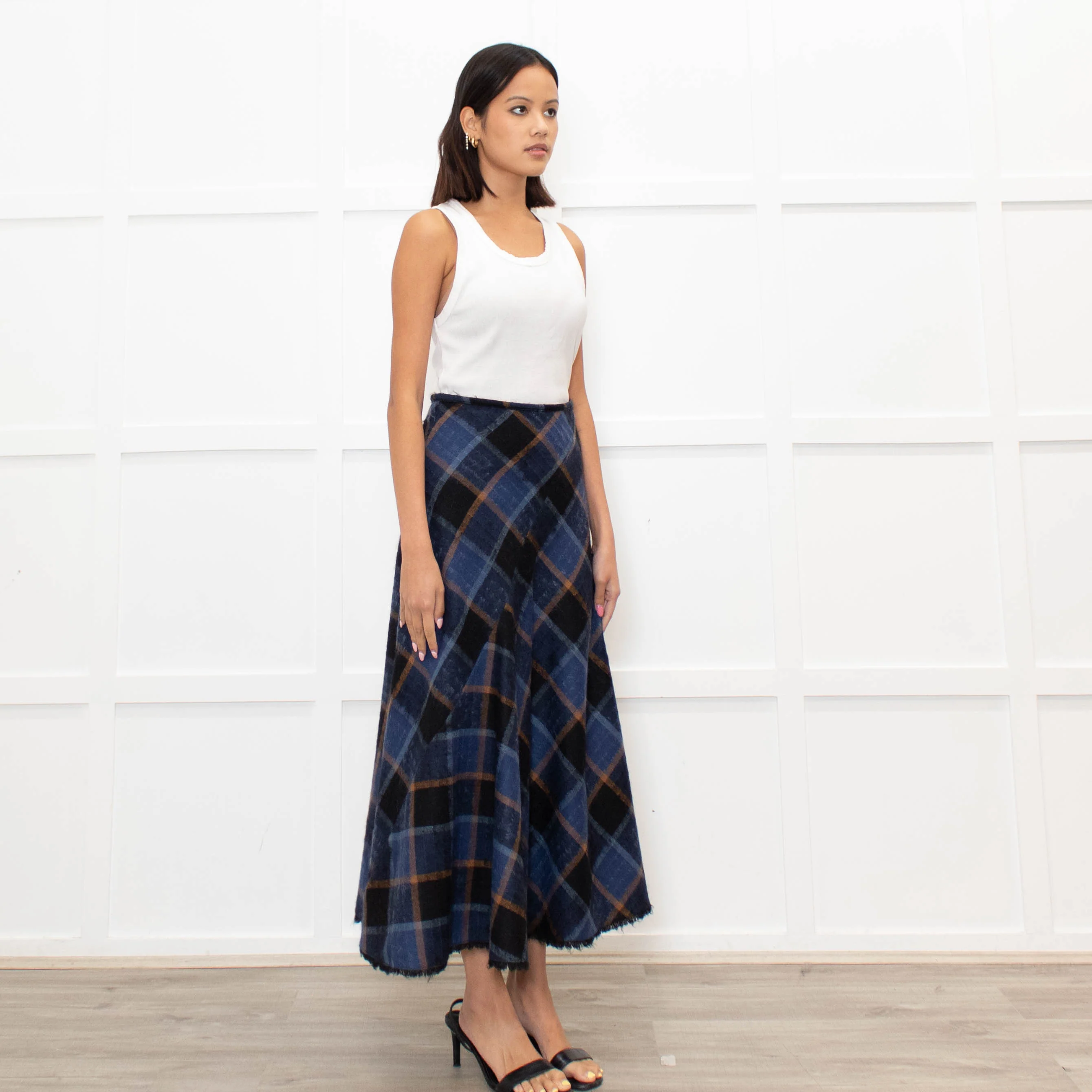 Brora Blue Orange Check A Line Ankle Length Skirt - Image 3