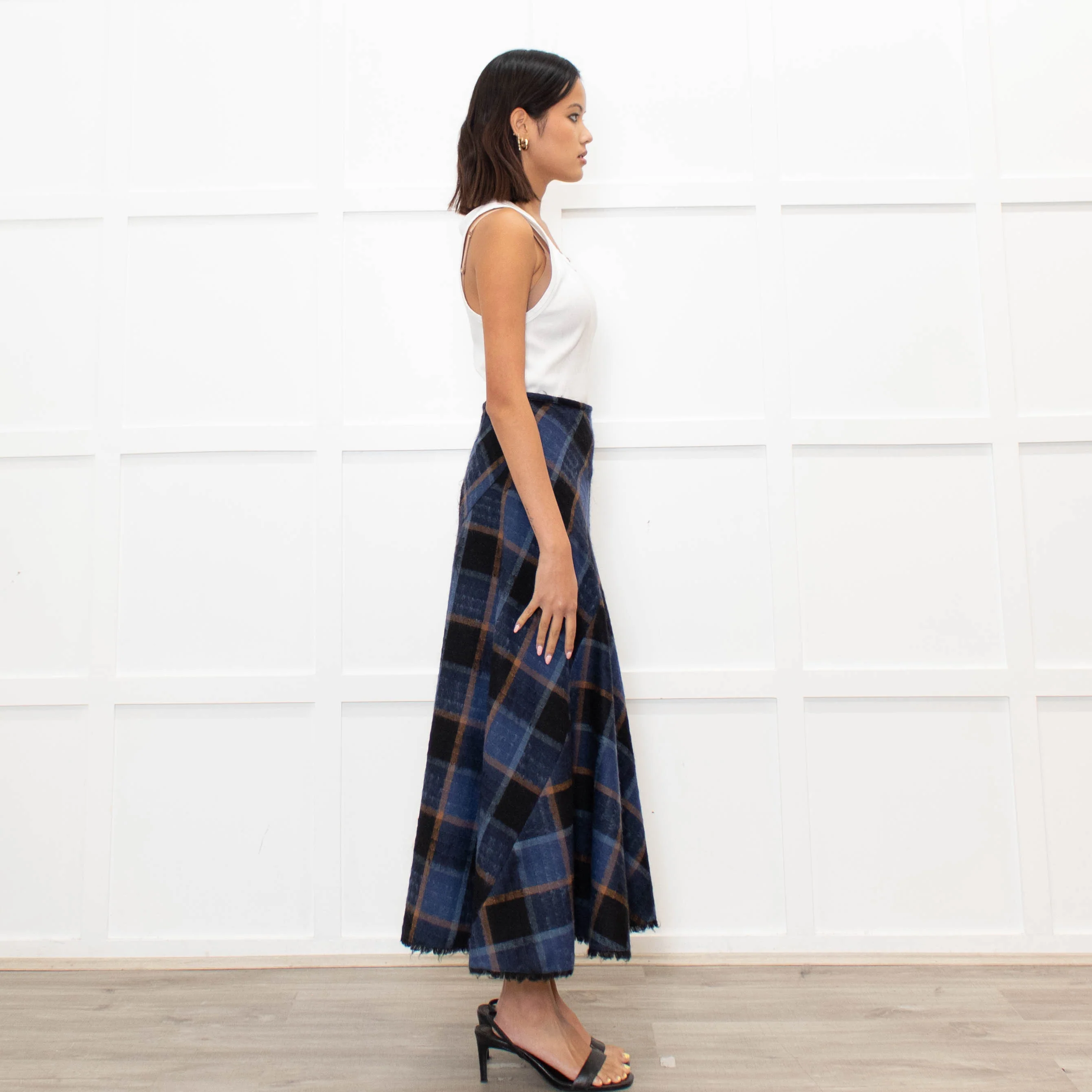 Brora Blue Orange Check A Line Ankle Length Skirt - Image 4