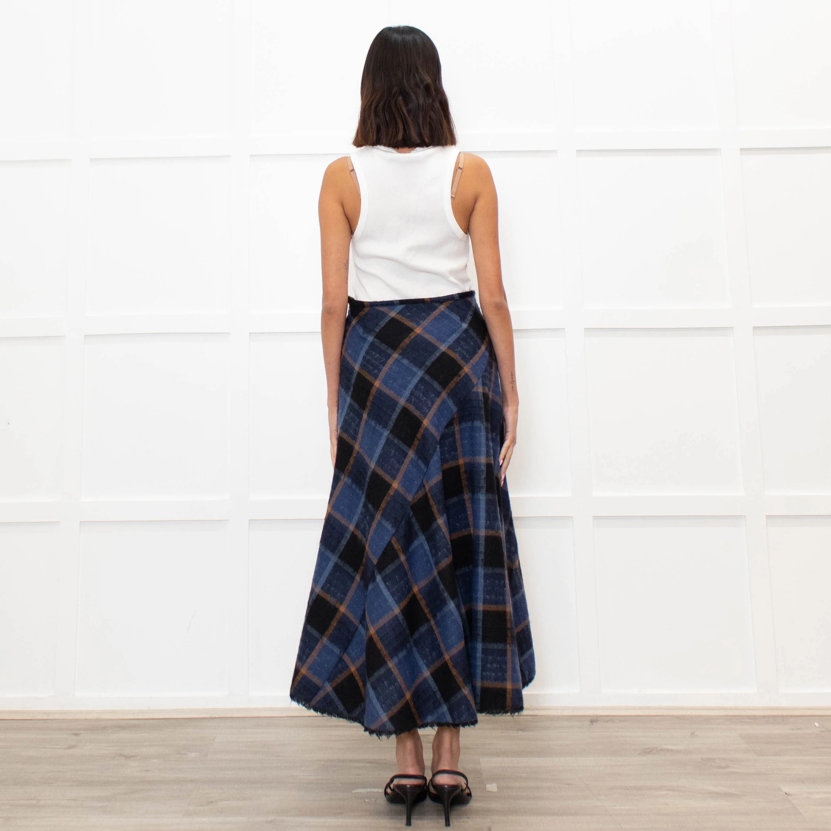 Brora Blue Orange Check A Line Ankle Length Skirt - Image 5