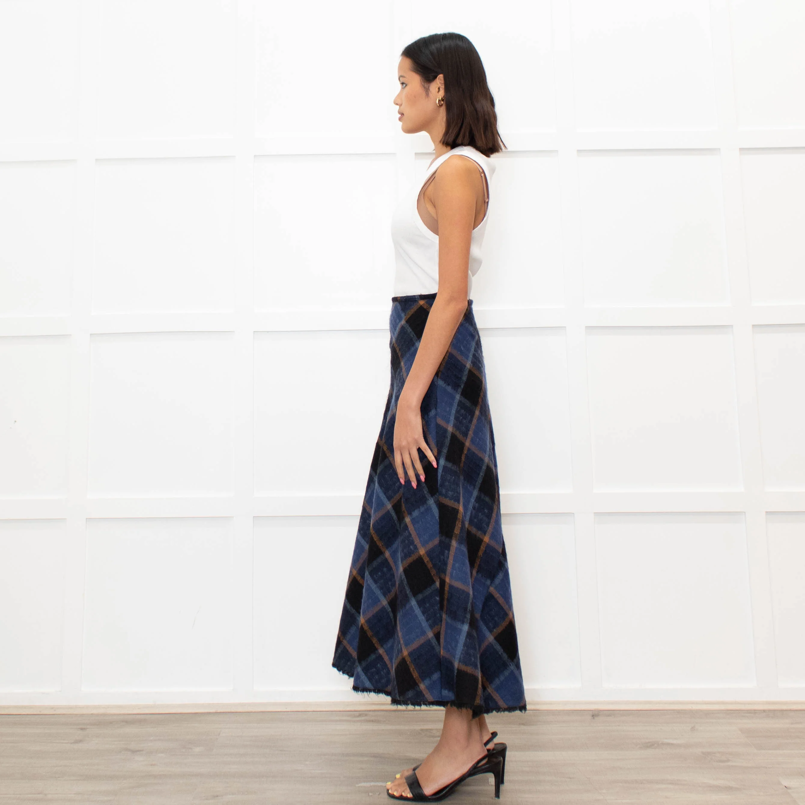 Brora Blue Orange Check A Line Ankle Length Skirt - Image 6