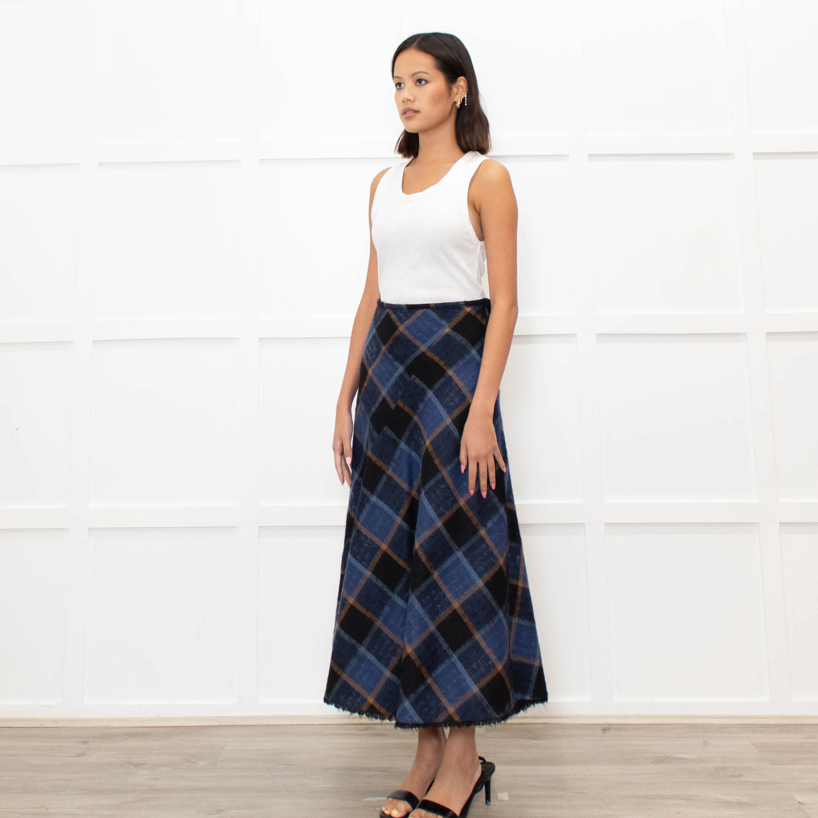 Brora Blue Orange Check A Line Ankle Length Skirt - Image 7
