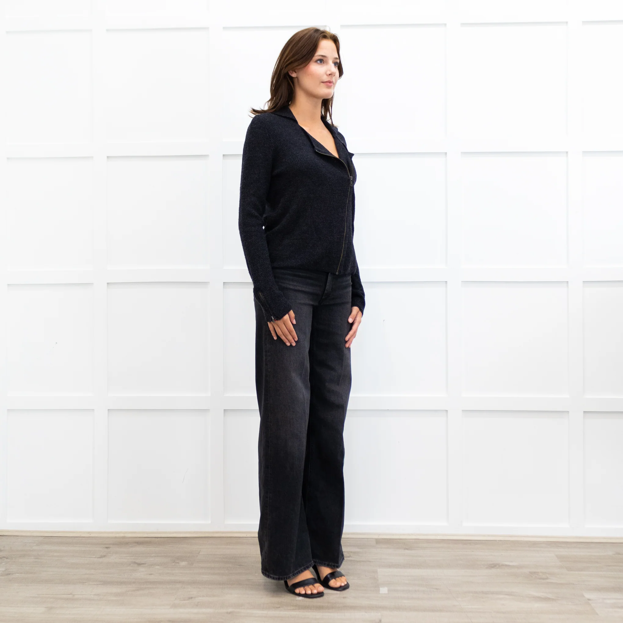 Brora Dark Grey Merino Wool Zip Cardigan - Image 7
