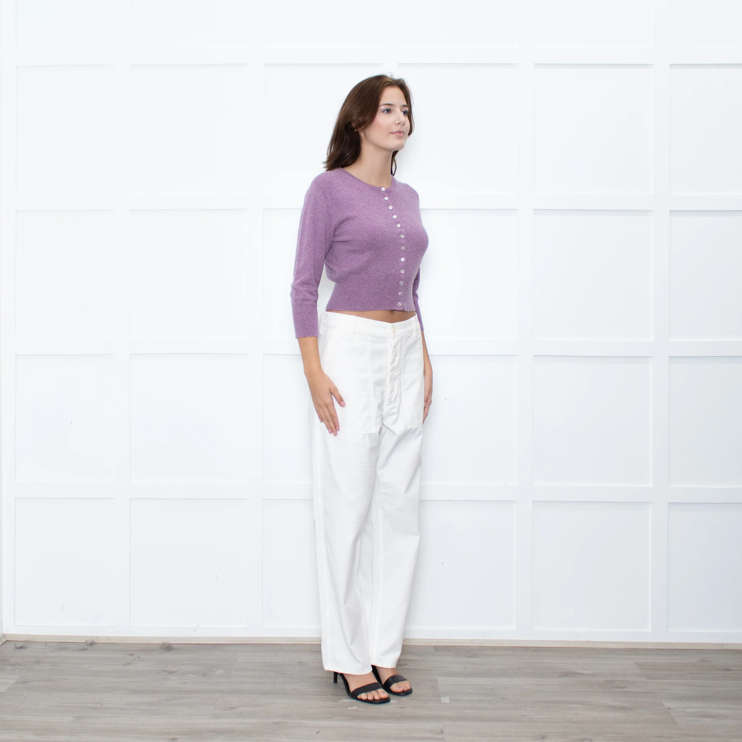 Brora Lilac Cashmere Cropped Cardigan - Image 7