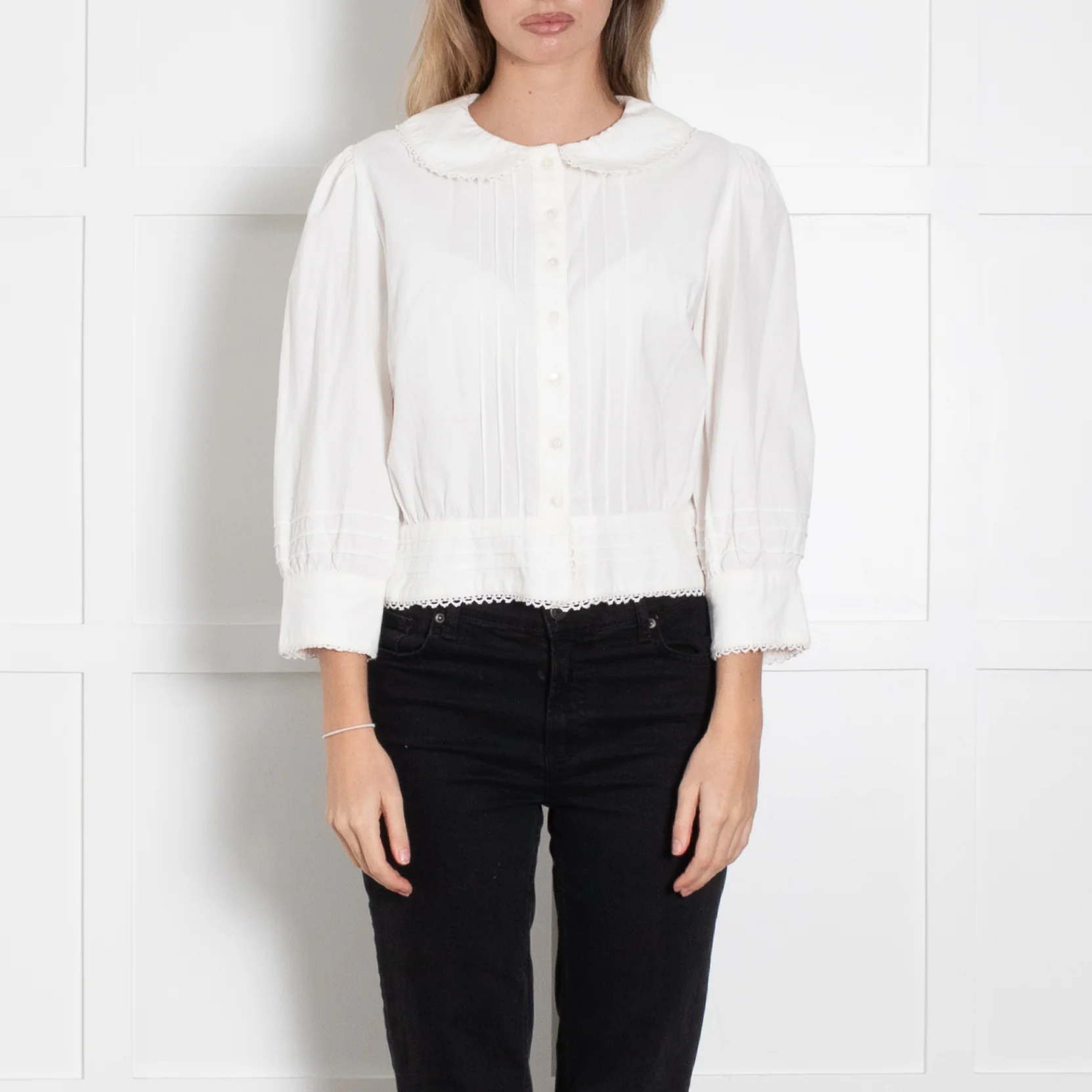 Brora Special Edition White Cotton Peter Pan Collar Blouse - Image 2