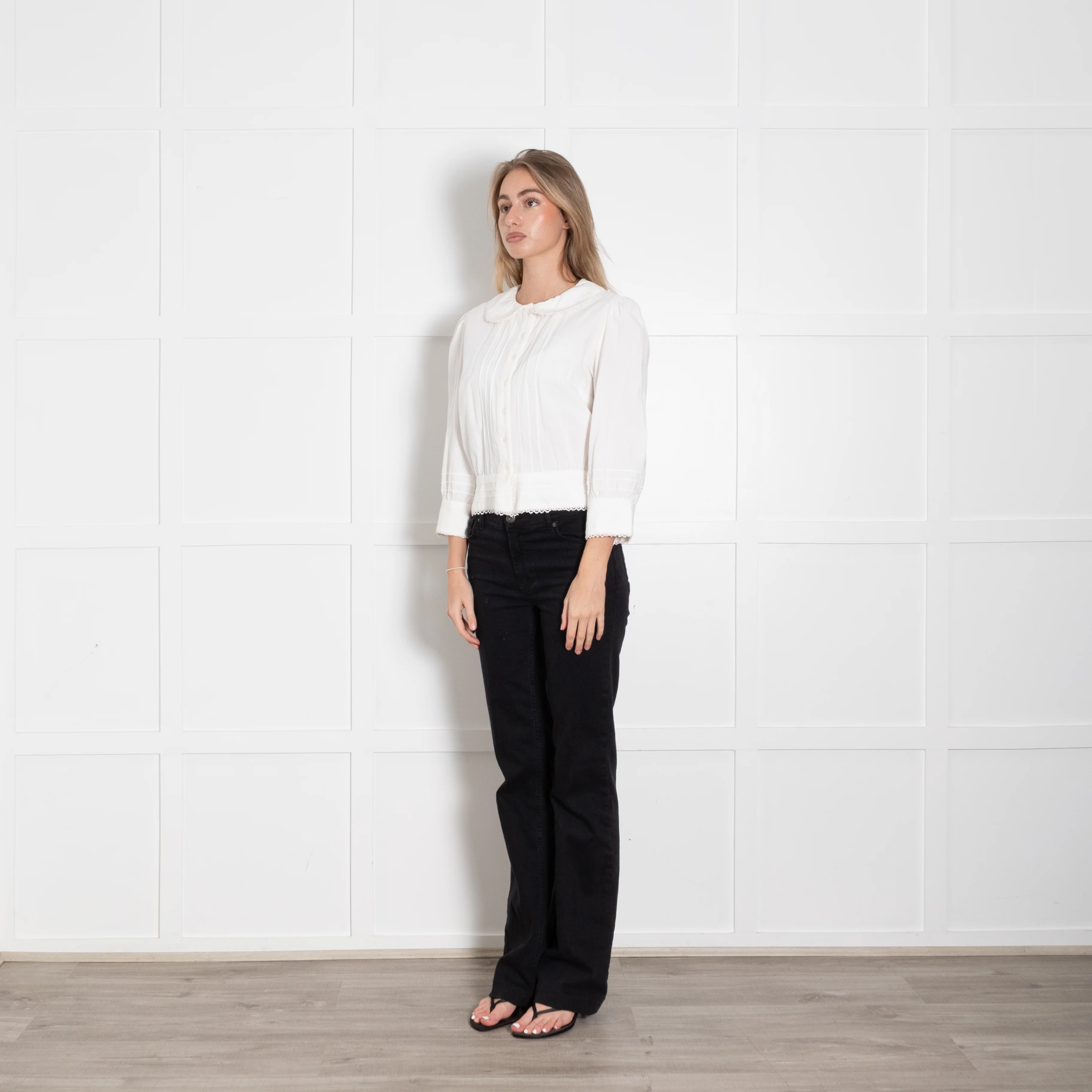 Brora Special Edition White Cotton Peter Pan Collar Blouse - Image 3