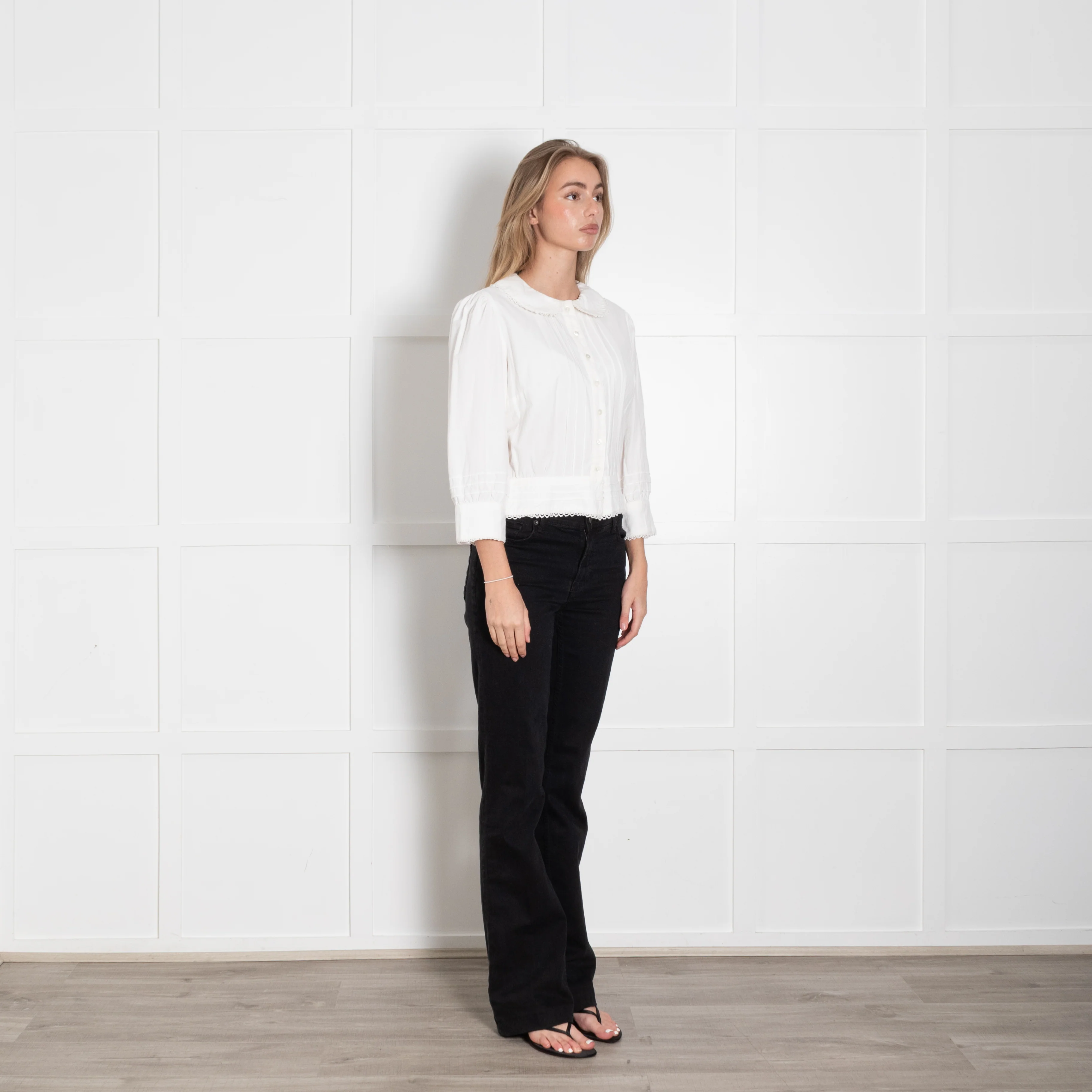 Brora Special Edition White Cotton Peter Pan Collar Blouse - Image 7