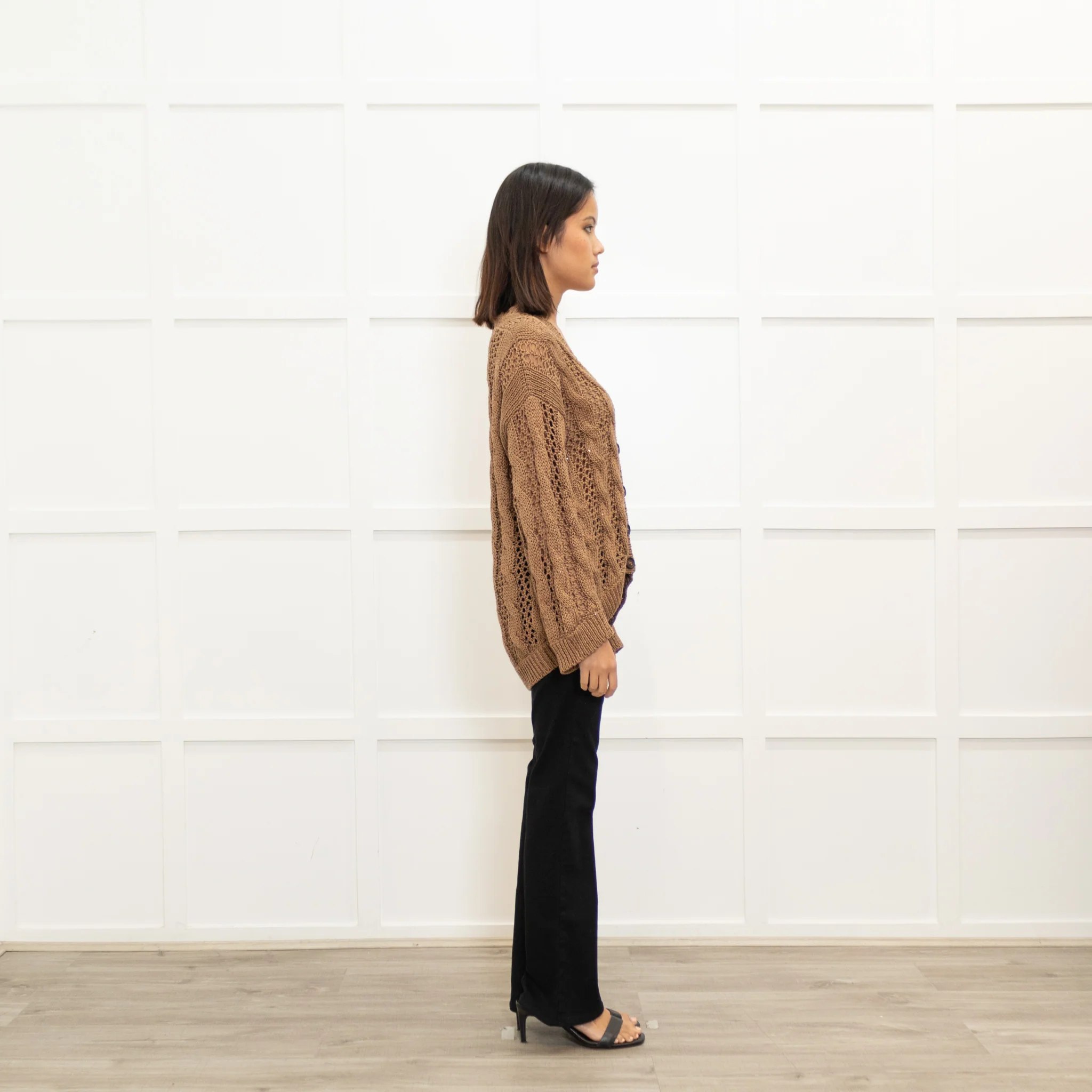 Brunello Cuccinelli Brown Loose Knit Sequin Cardigan - Image 4