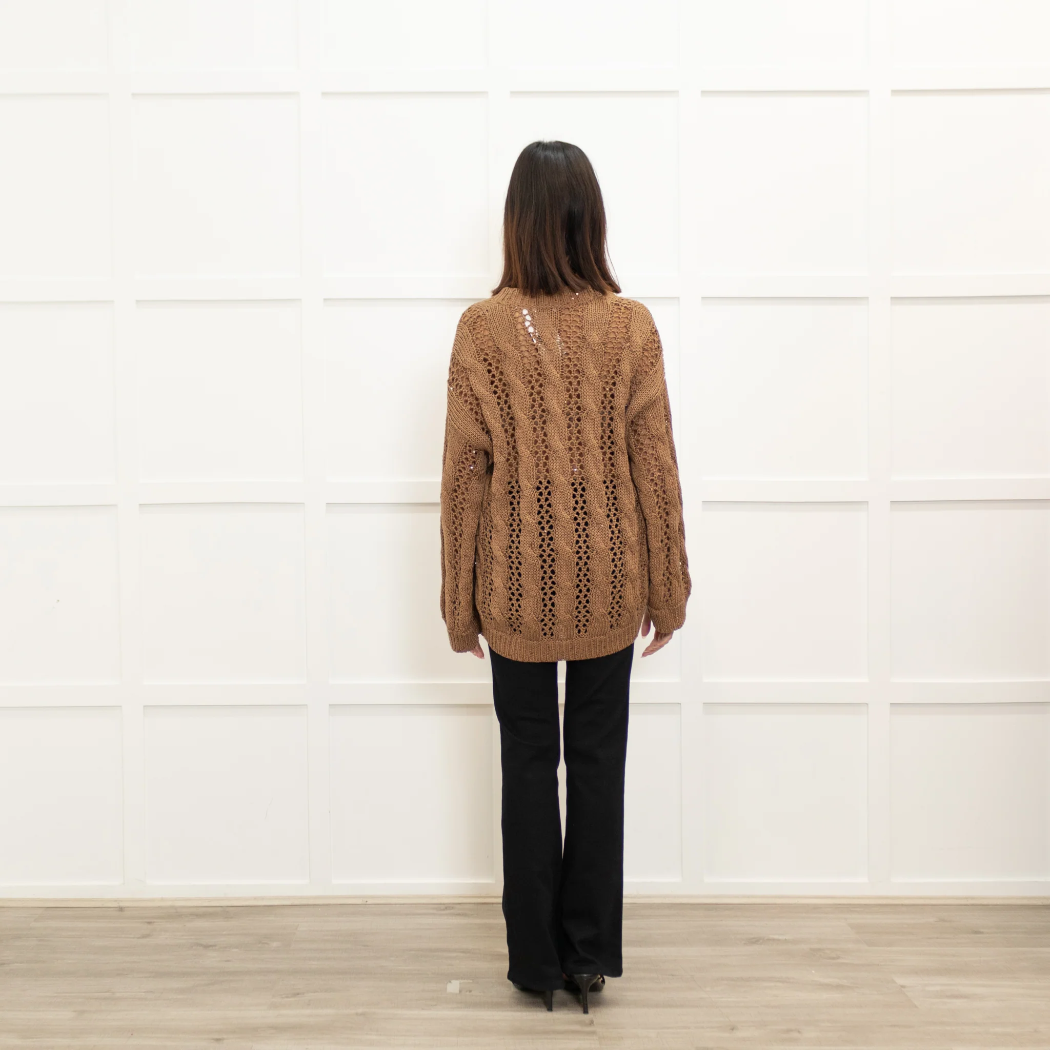 Brunello Cuccinelli Brown Loose Knit Sequin Cardigan - Image 5