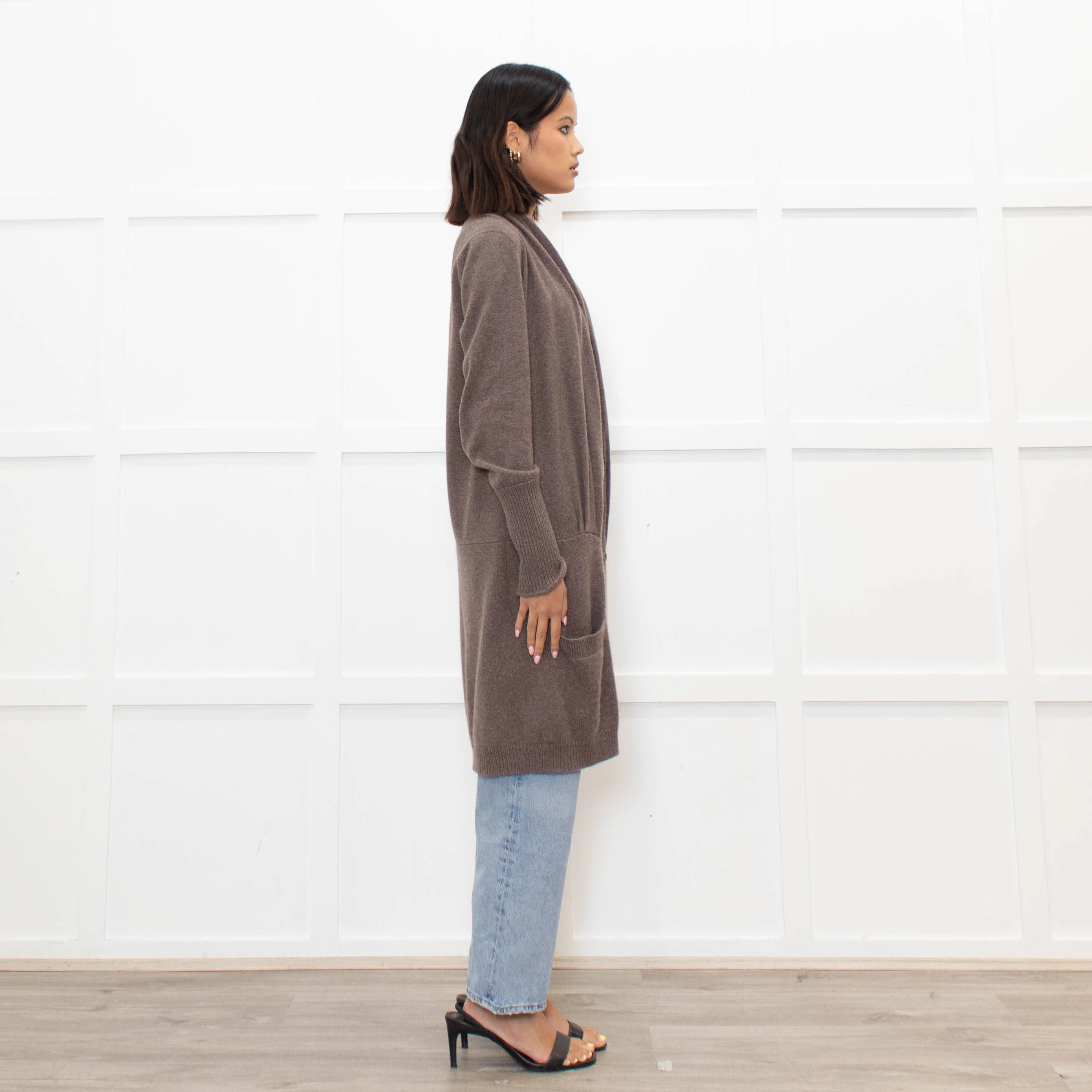 Brunello Cuccinelli Brown Popper Front Long Cashmere Cardigan - Image 4