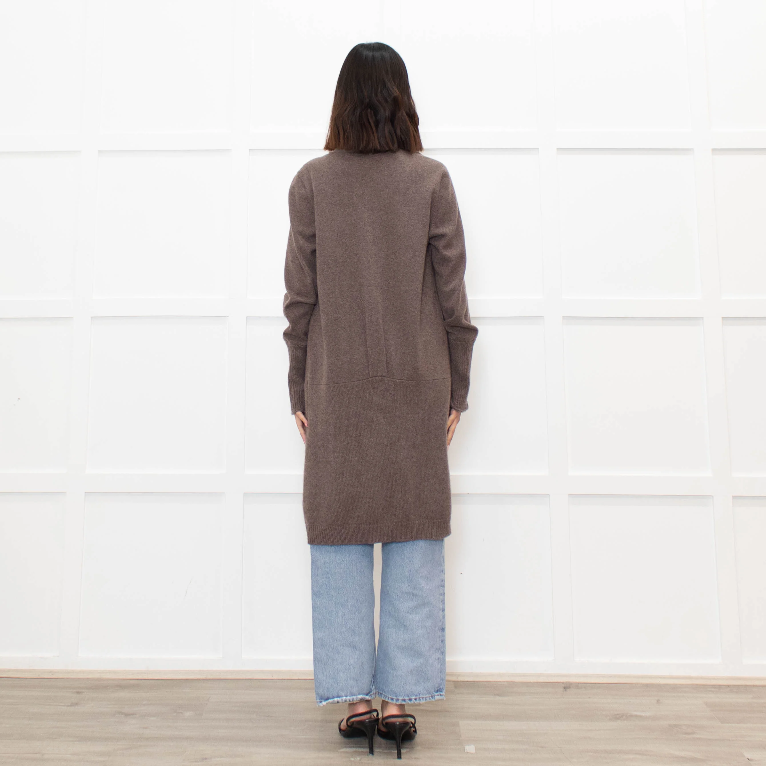 Brunello Cuccinelli Brown Popper Front Long Cashmere Cardigan - Image 5