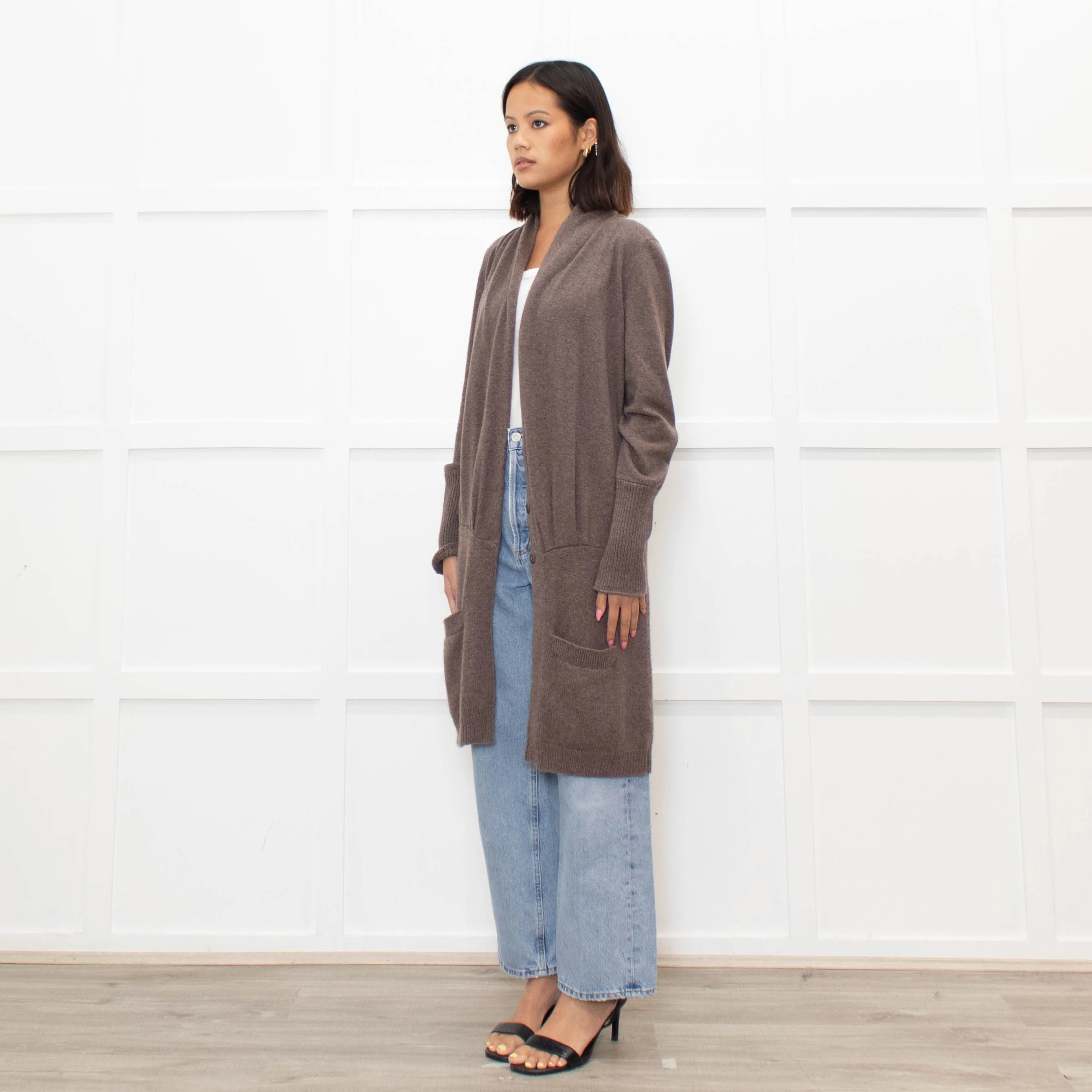 Brunello Cuccinelli Brown Popper Front Long Cashmere Cardigan - Image 7