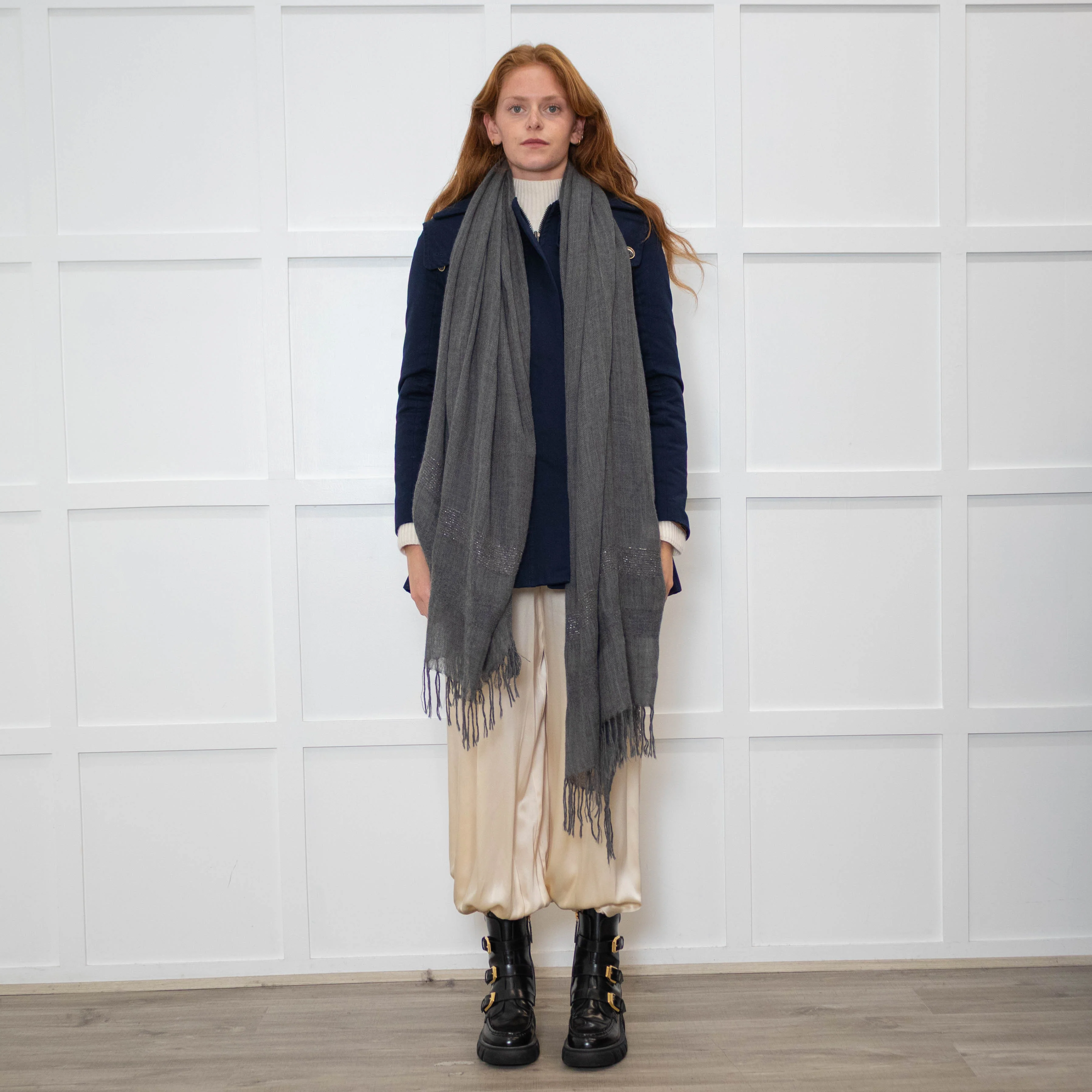 Brunello Cucinelli Grey 100% Cashmere Shawl
