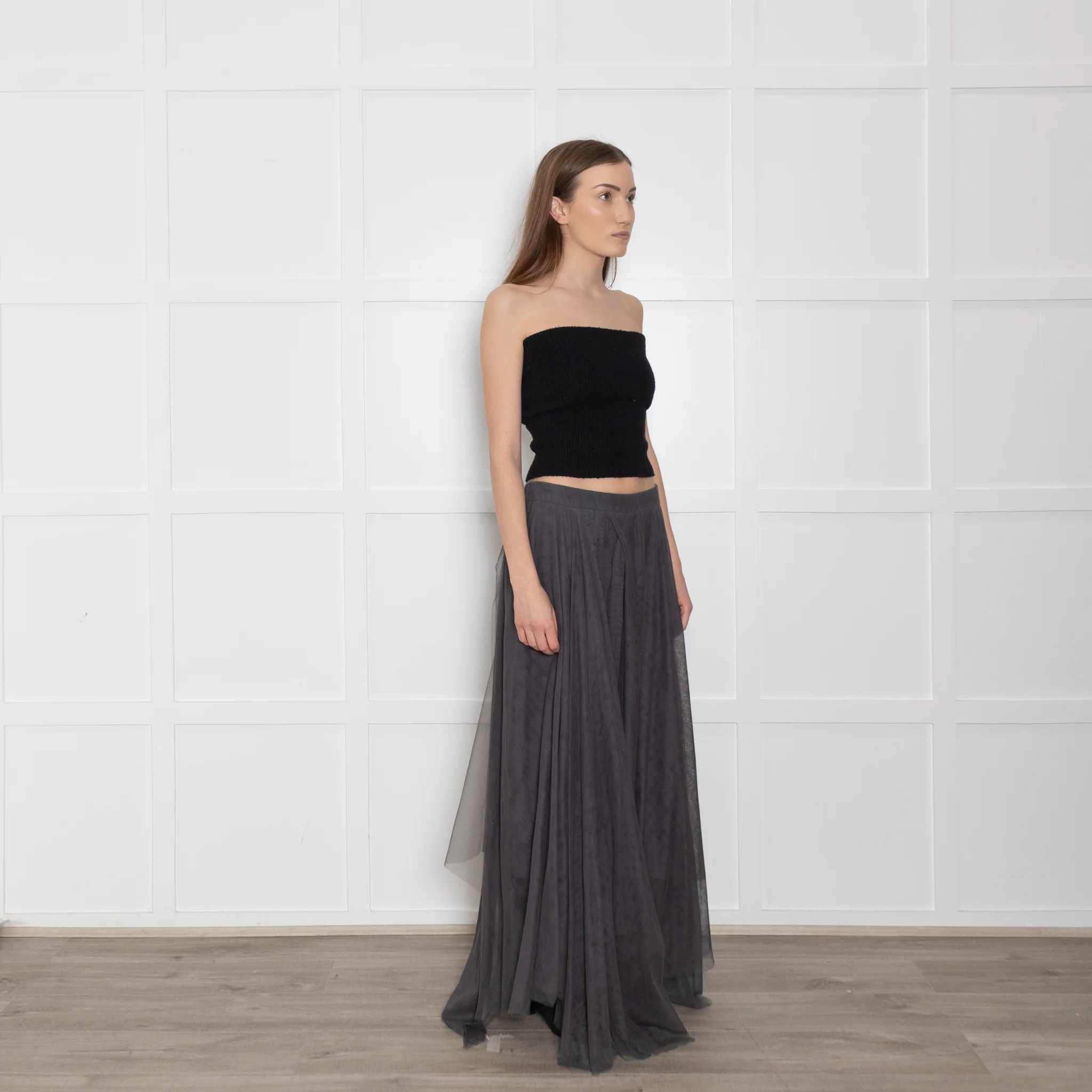 Brunello Cuccinelli Grey Tuille Raggedy Hem Skirt - Image 7