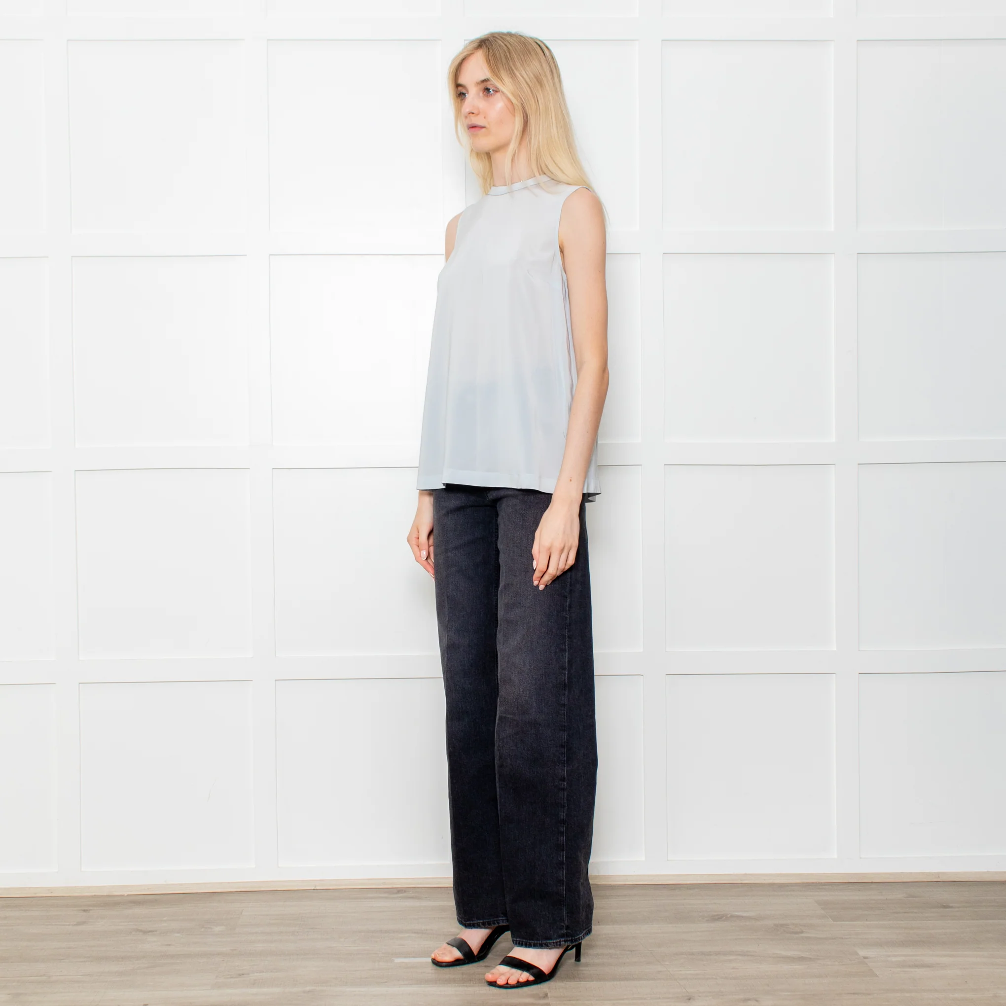 Brunello Cuccinelli Pale Blue Silk Sleeveless Top Crystal Neck - Image 10
