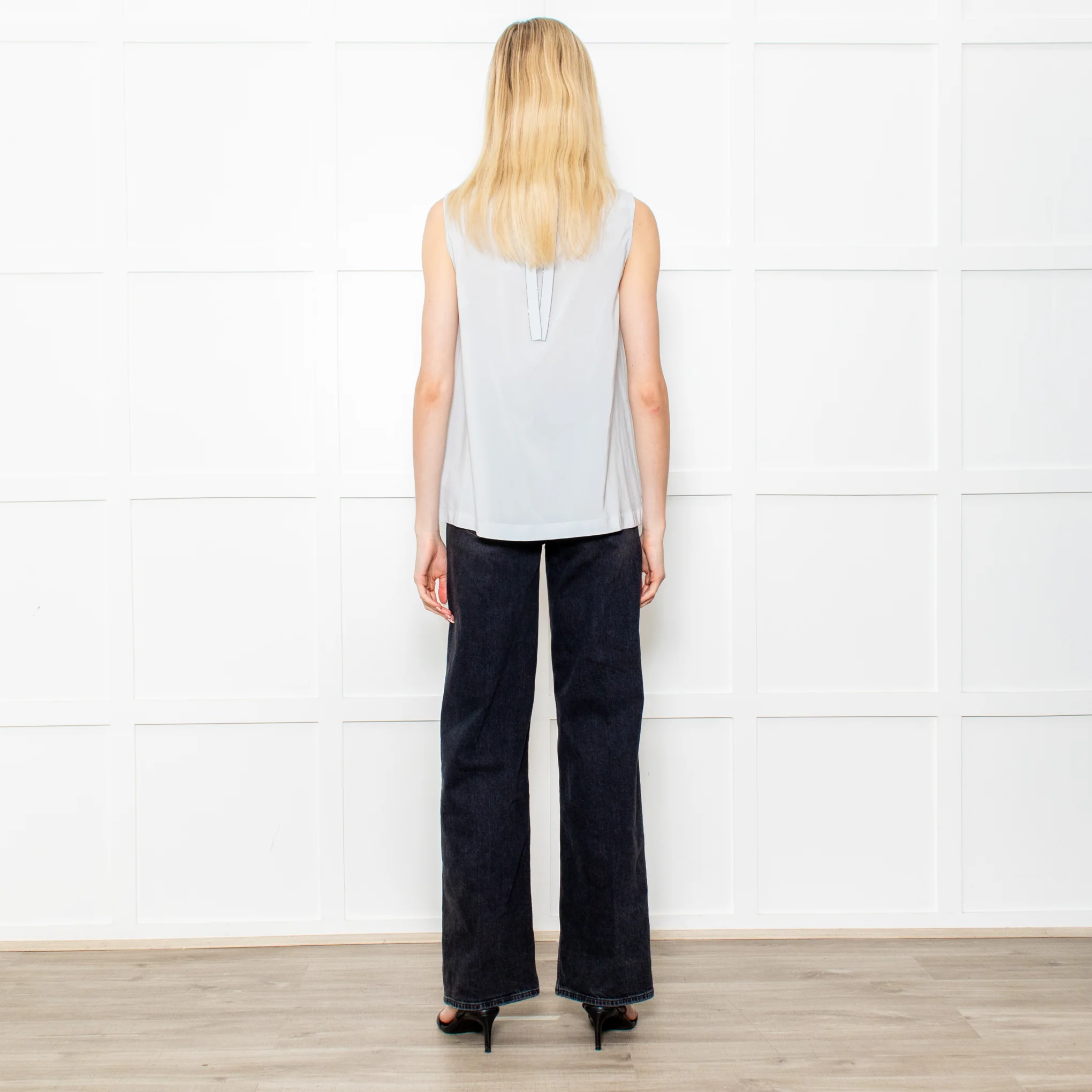 Brunello Cuccinelli Pale Blue Silk Sleeveless Top Crystal Neck - Image 12