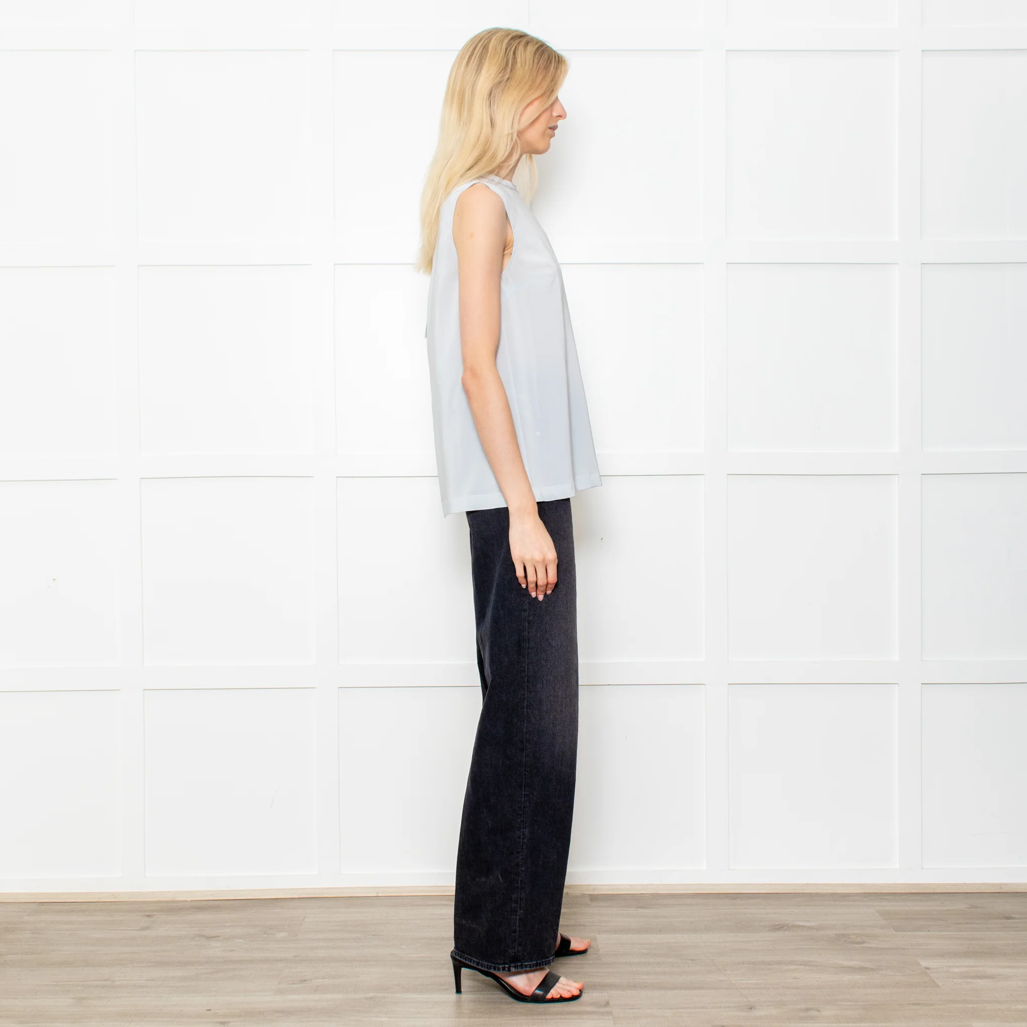 Brunello Cuccinelli Pale Blue Silk Sleeveless Top Crystal Neck - Image 13