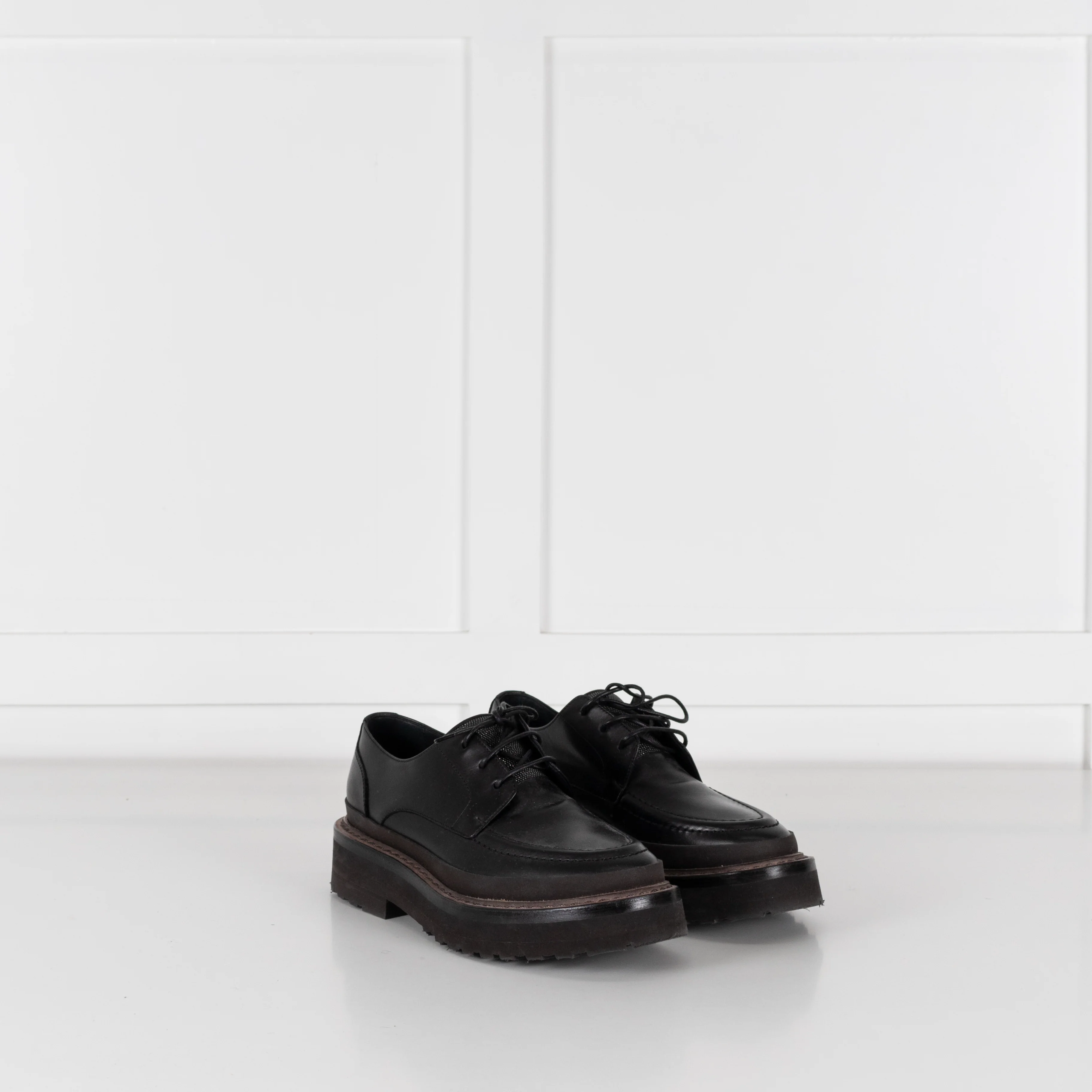 Brunello Cucinelli Black Brogues With Sparkly Tongue Detail - Image 6
