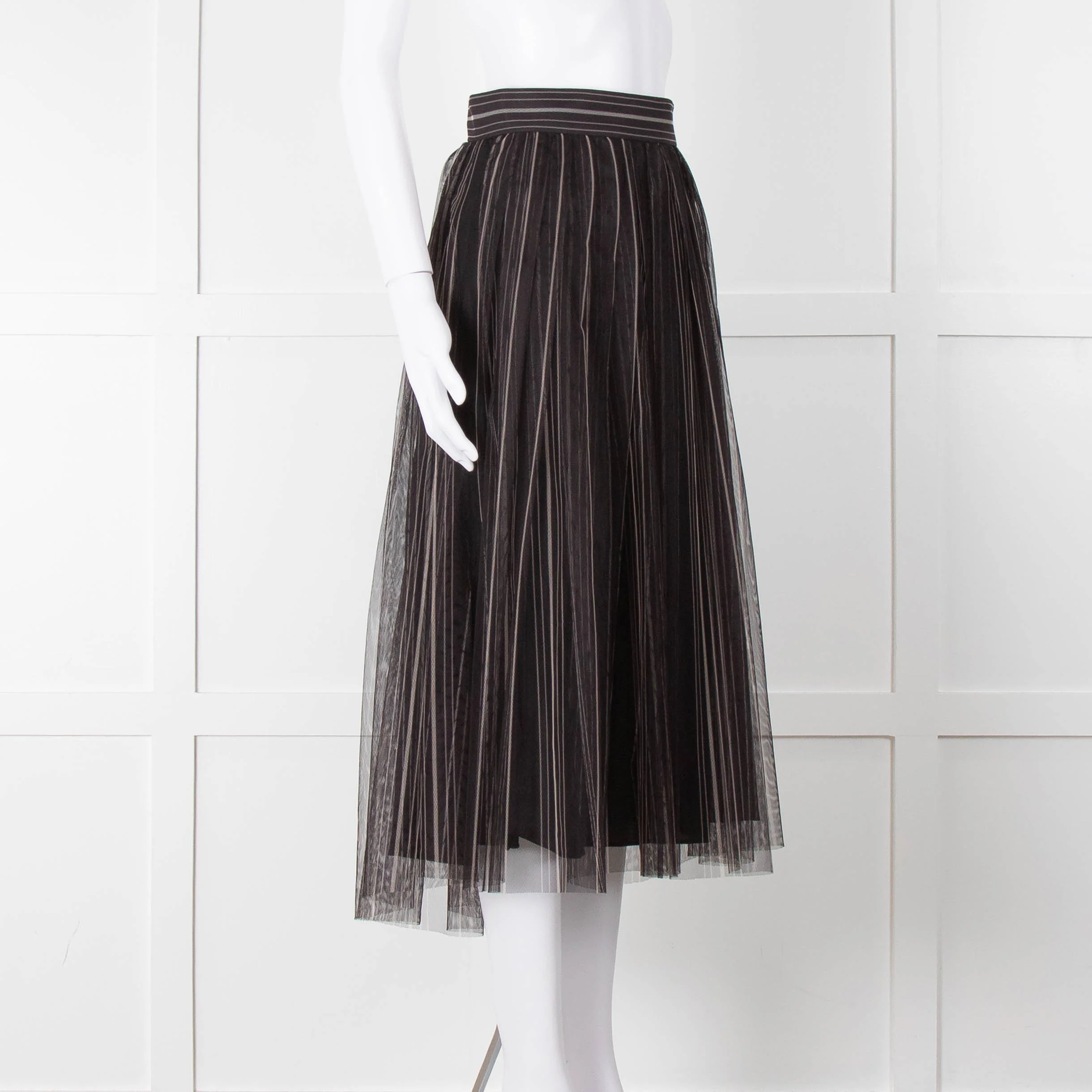Brunello Cucinelli Black Grey Striped Tule Net Maxi Skirt - Image 2