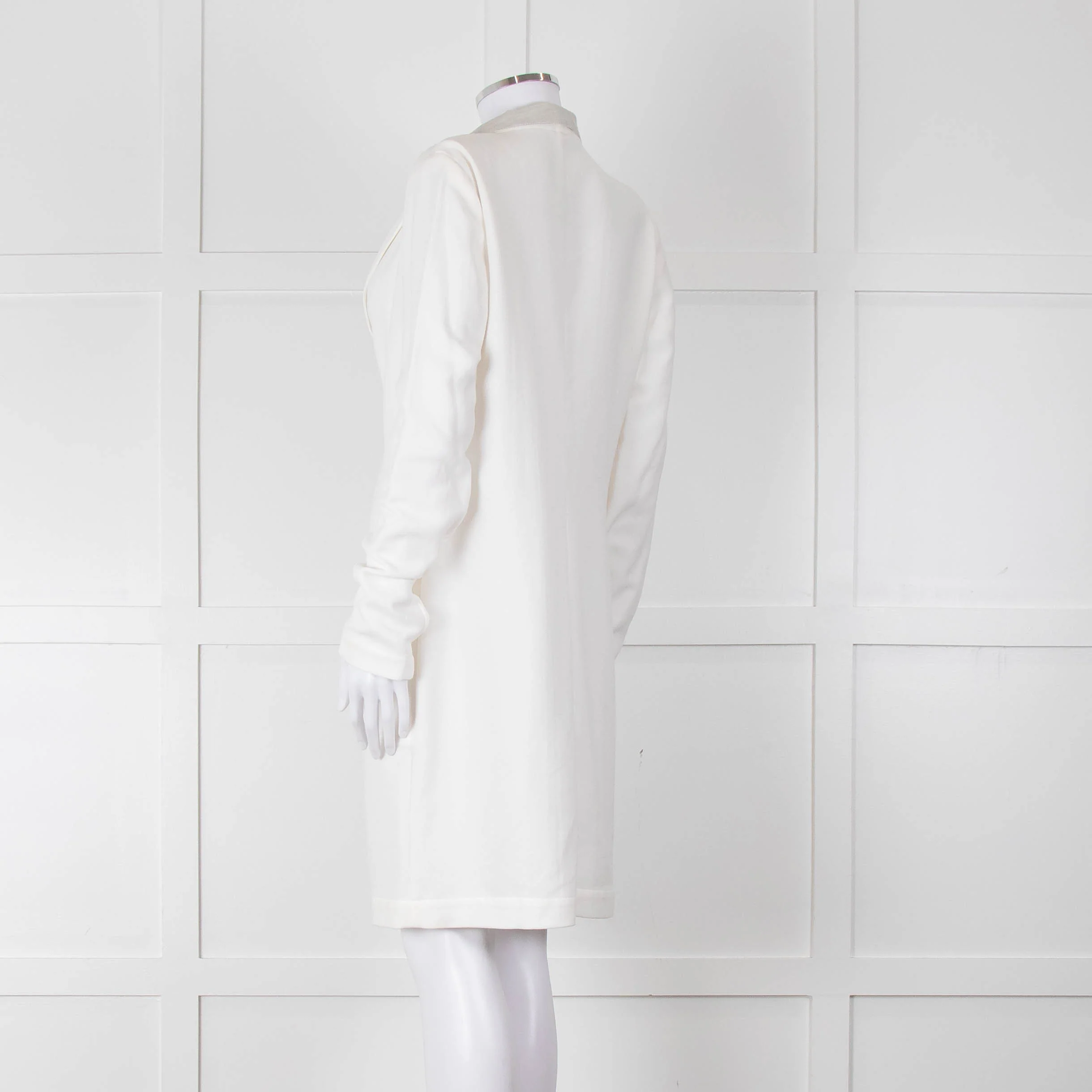 Brunello Cucinelli Cream Light Grey Trim Light Coat - Image 6