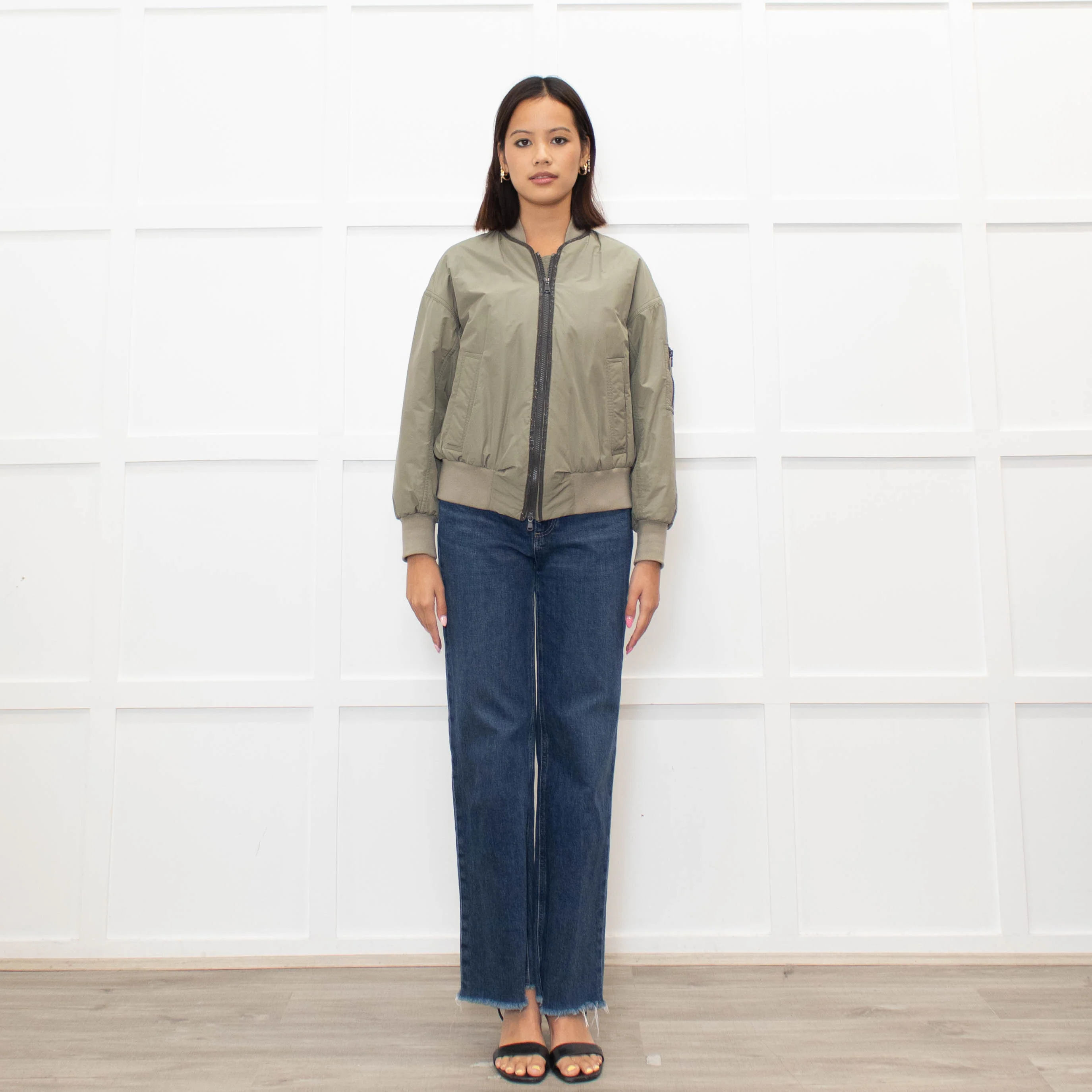 Brunello Cucinelli Green Sparkle Trim Bomber Jacket