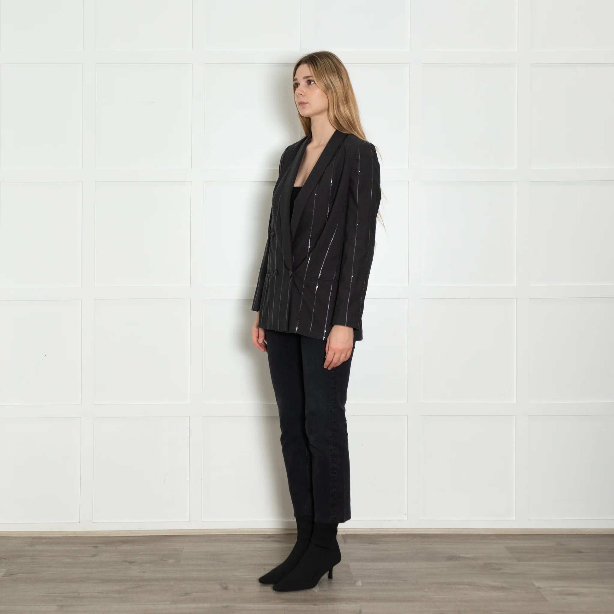 Brunello Cucinelli Grey Sequin Pinstripe Blazer - Image 3