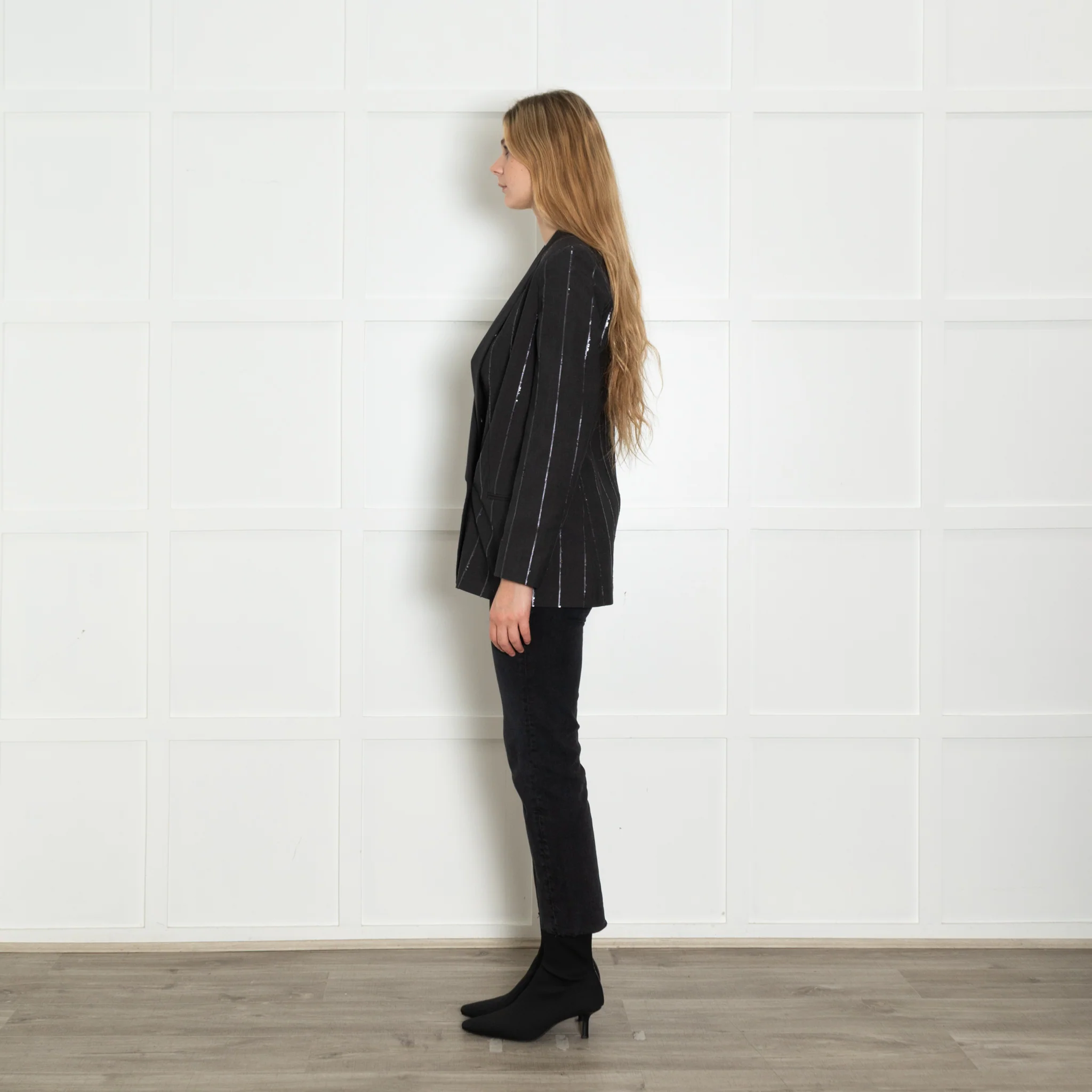 Brunello Cucinelli Grey Sequin Pinstripe Blazer - Image 4
