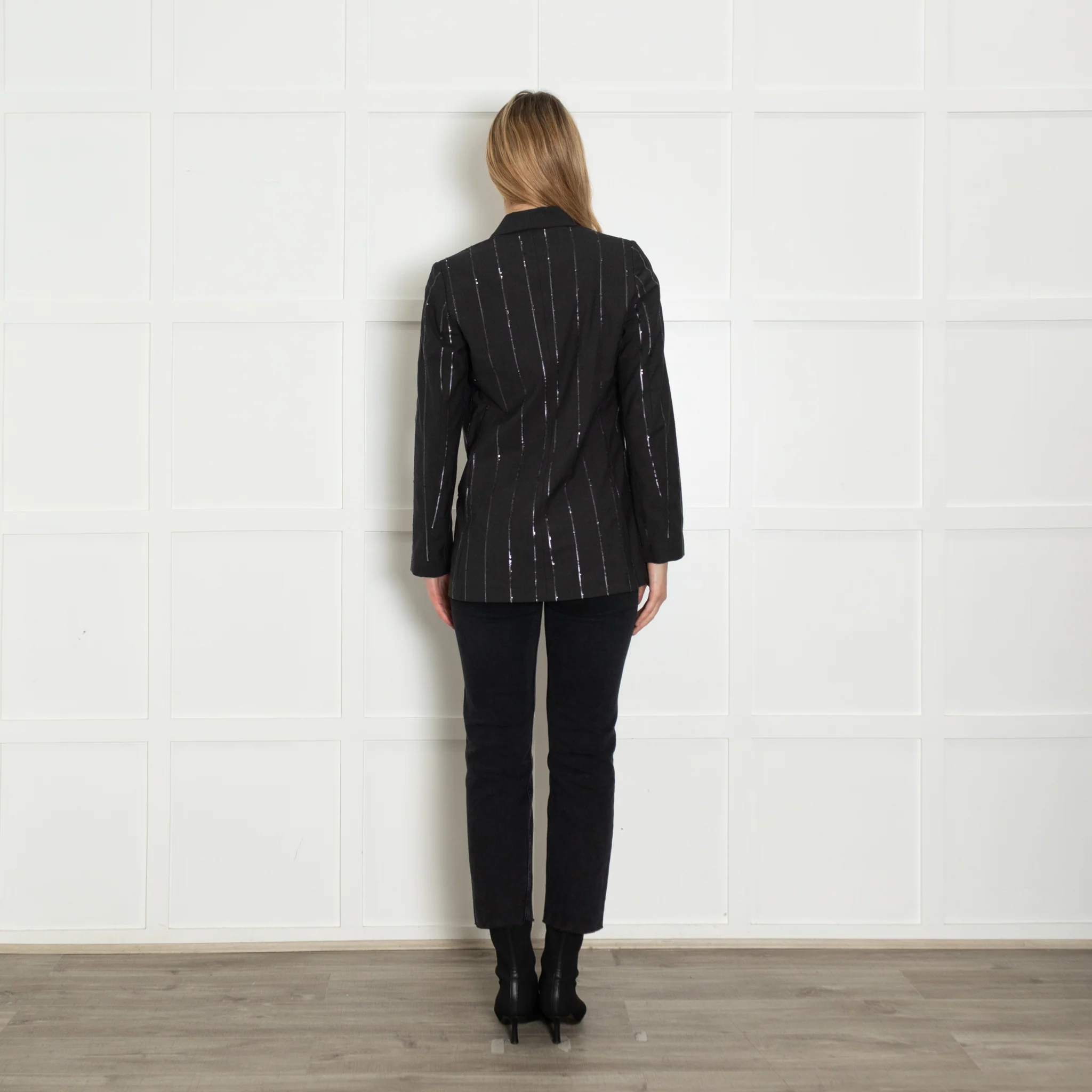 Brunello Cucinelli Grey Sequin Pinstripe Blazer - Image 5