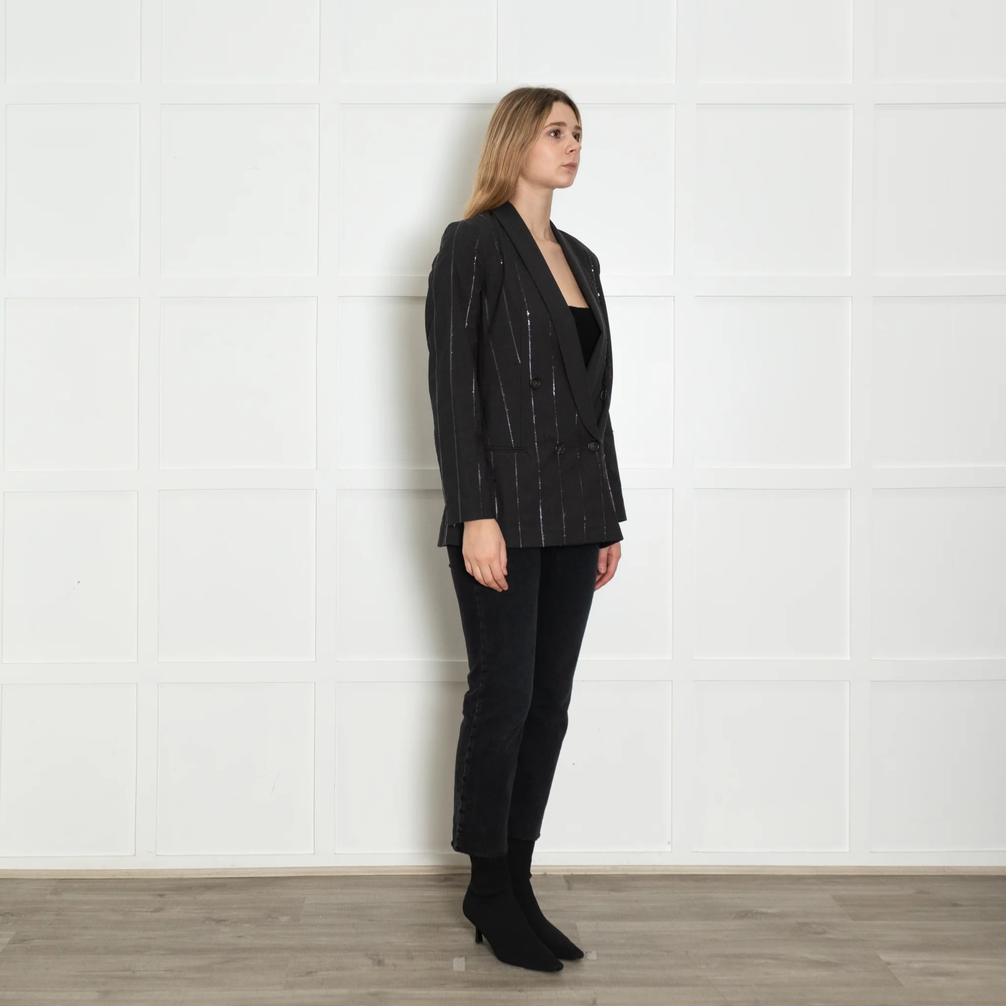 Brunello Cucinelli Grey Sequin Pinstripe Blazer - Image 7