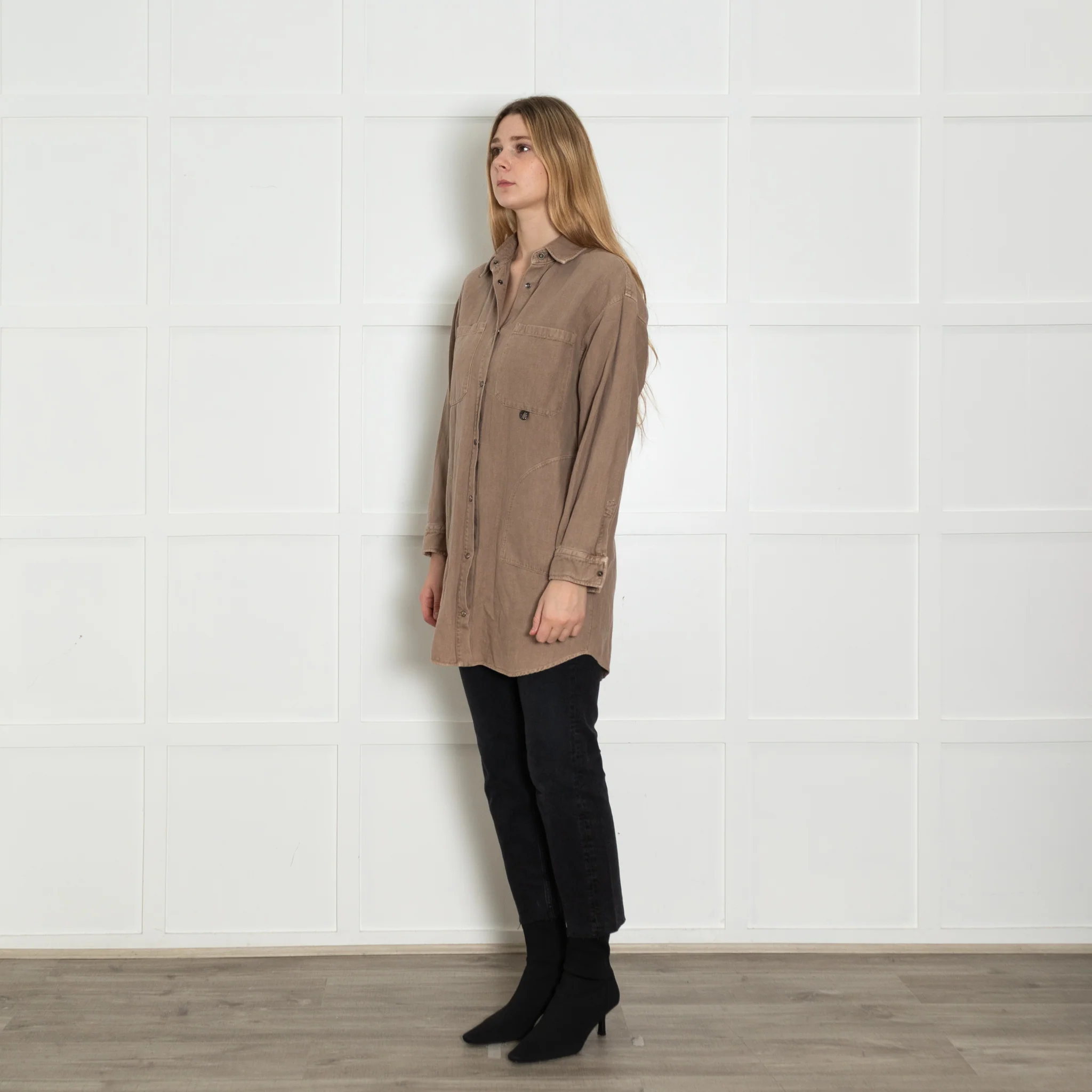 Brunello Cucinelli Oversized Brown Cotton Shirt - Image 3