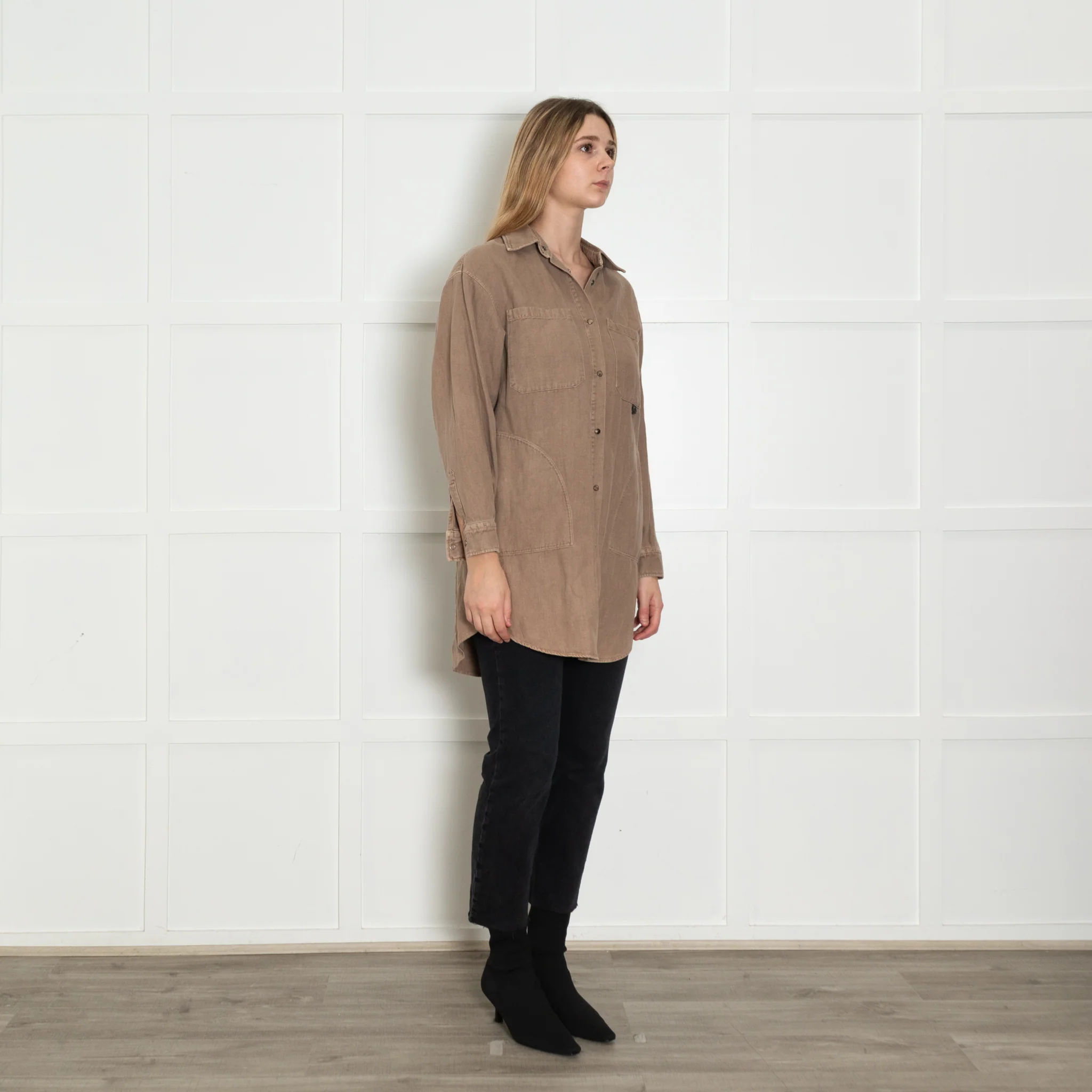 Brunello Cucinelli Oversized Brown Cotton Shirt - Image 7
