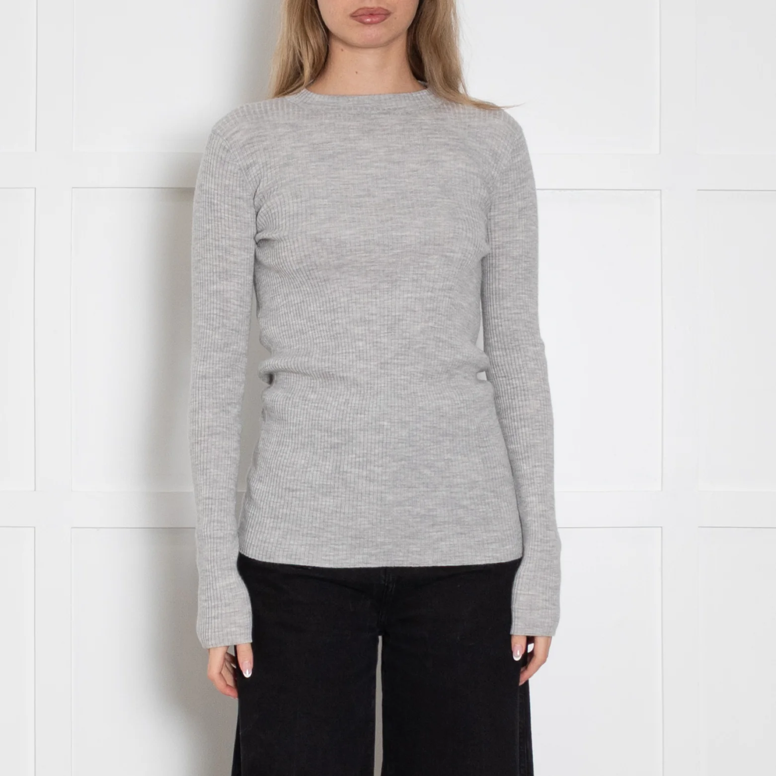 Brunello Cucinelli Pale Grey Wool/Cashmere Mix/DiamanteN/Line Detail Jumper - Image 2