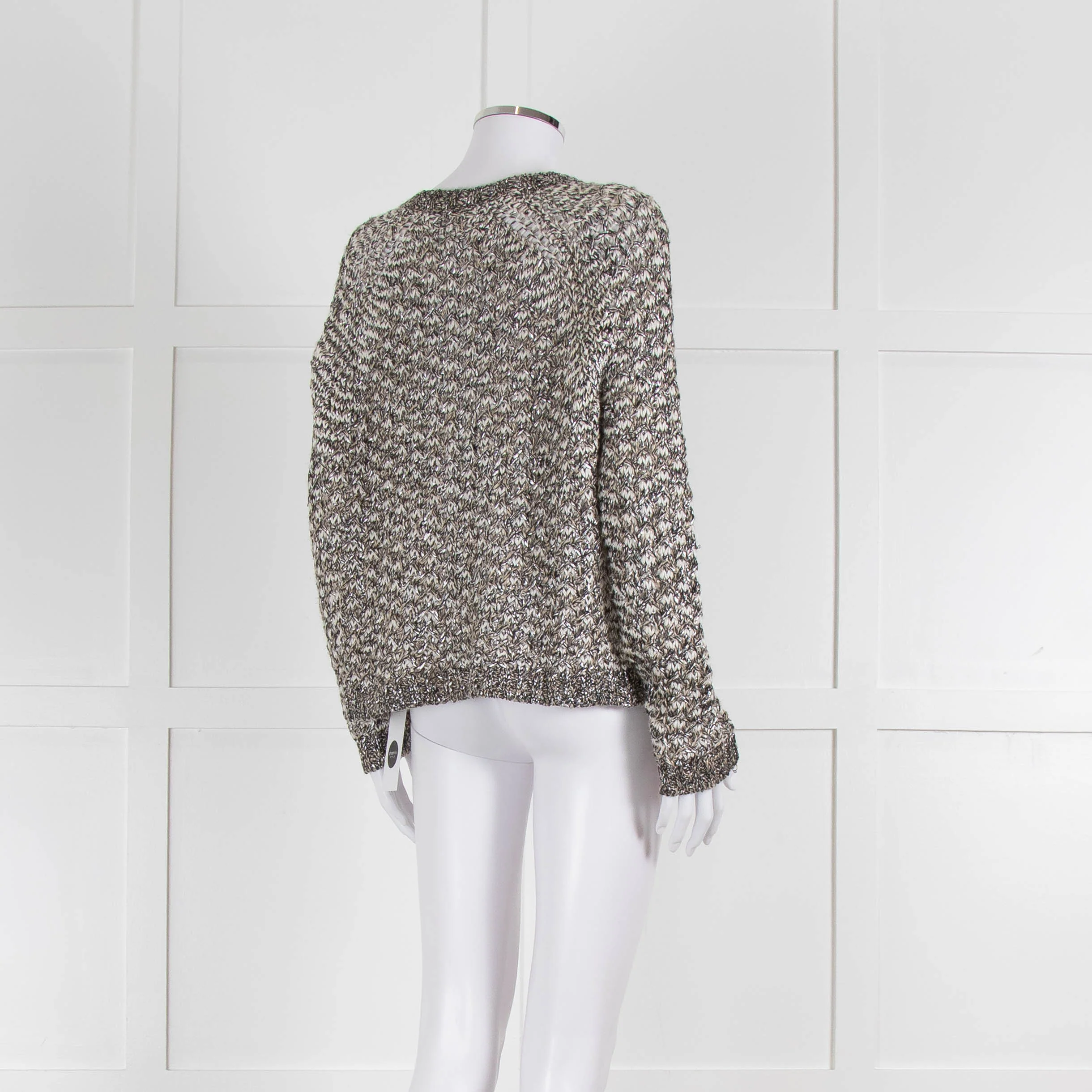 Bruno Manetti Beige and Black Metallic Open Weave Cardigan - Image 4