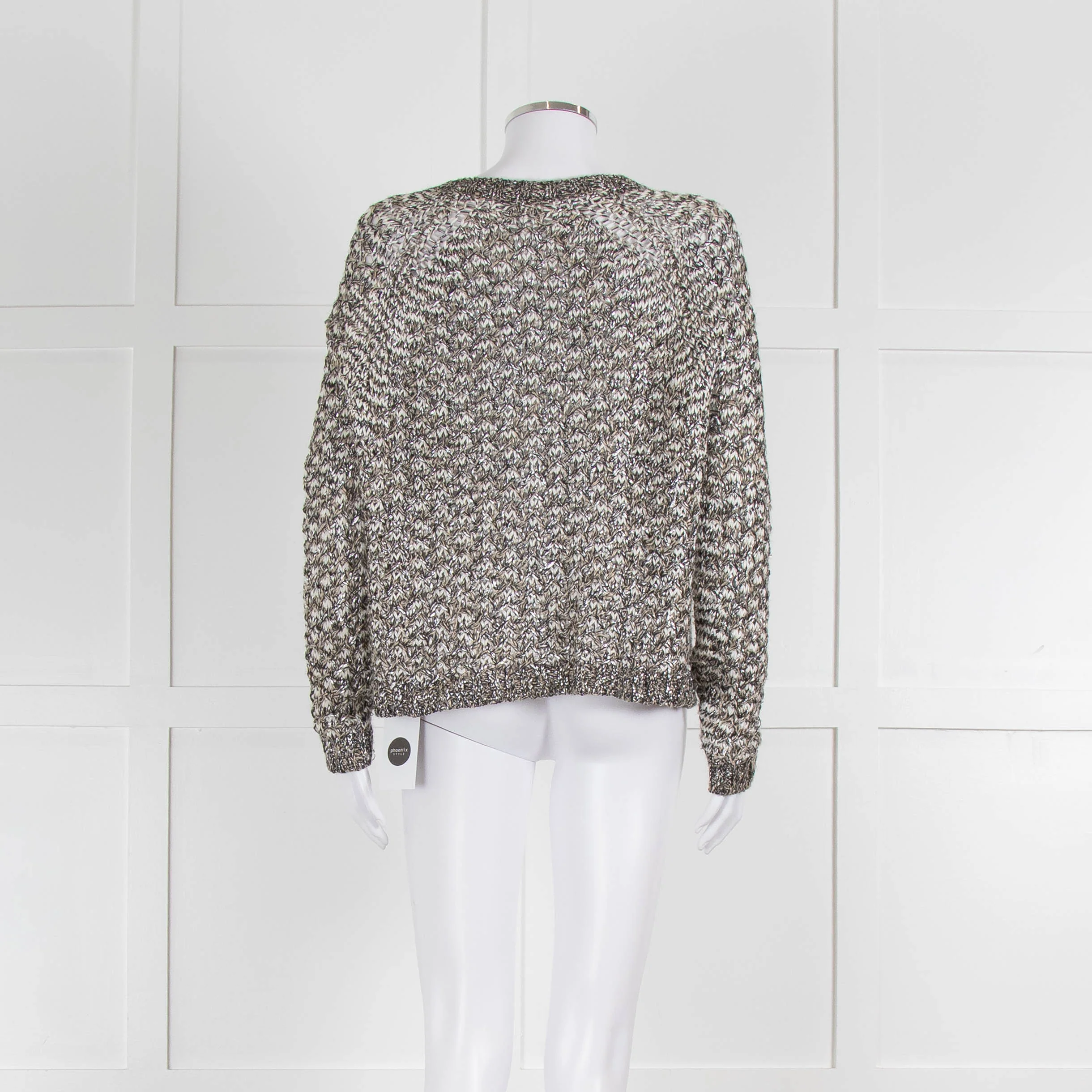 Bruno Manetti Beige and Black Metallic Open Weave Cardigan - Image 5
