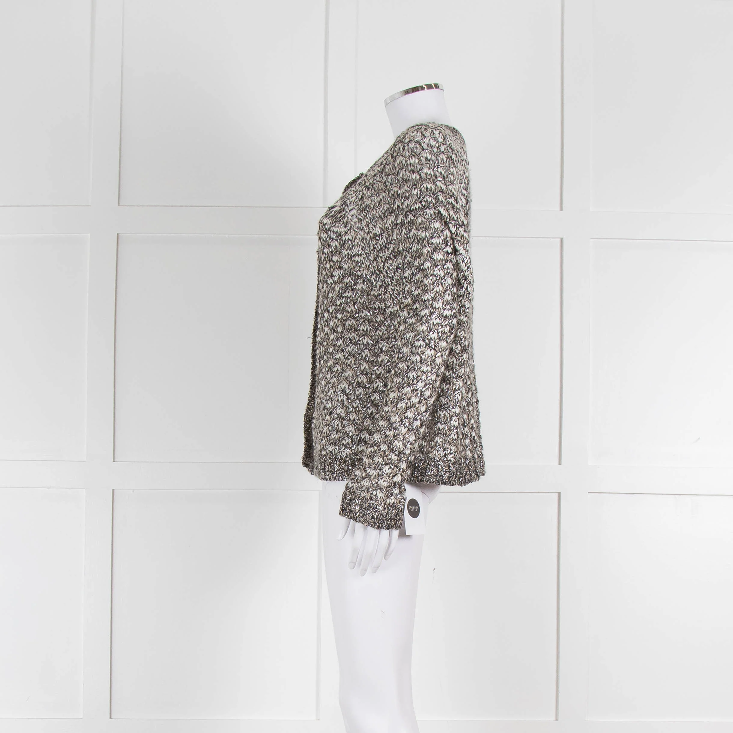 Bruno Manetti Beige and Black Metallic Open Weave Cardigan - Image 7