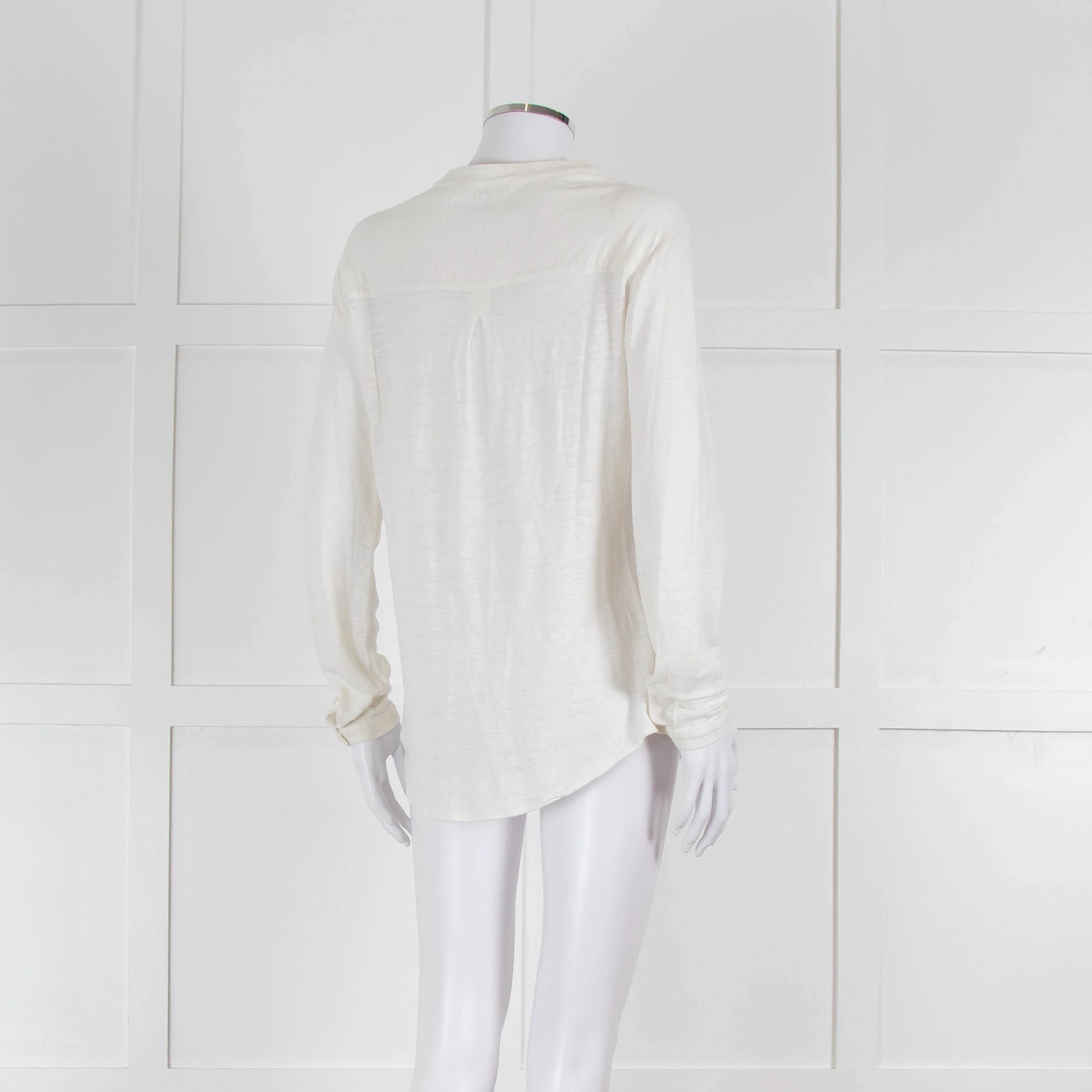 Bruno Manetti Cream Linen Slub Long Sleeve Top - Image 4