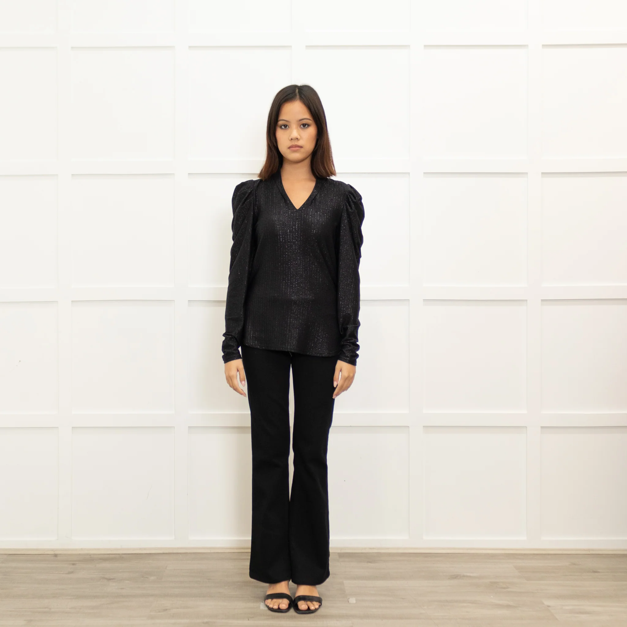 Bruuns Bazaar Black And Silver Pleated Top