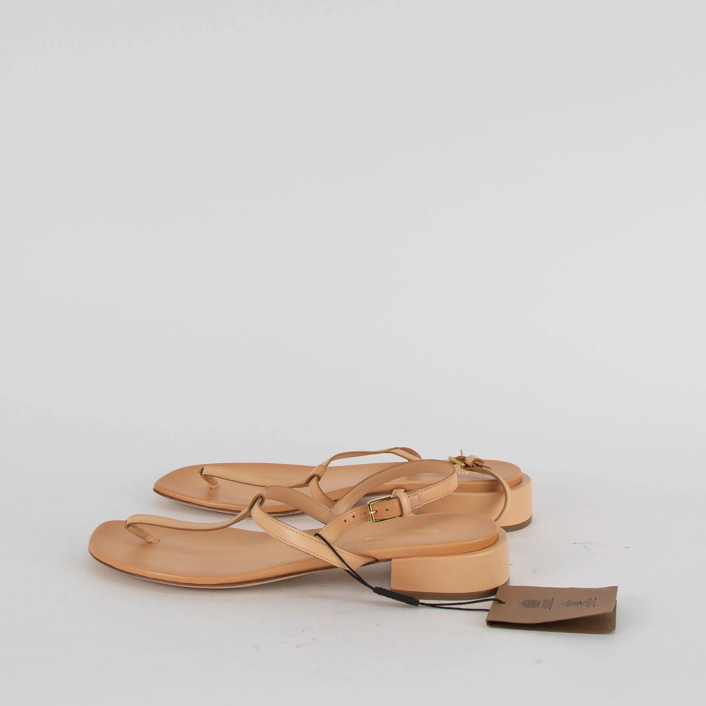 Burberry Beige Leather T-Bar Flat Sandals - Image 3