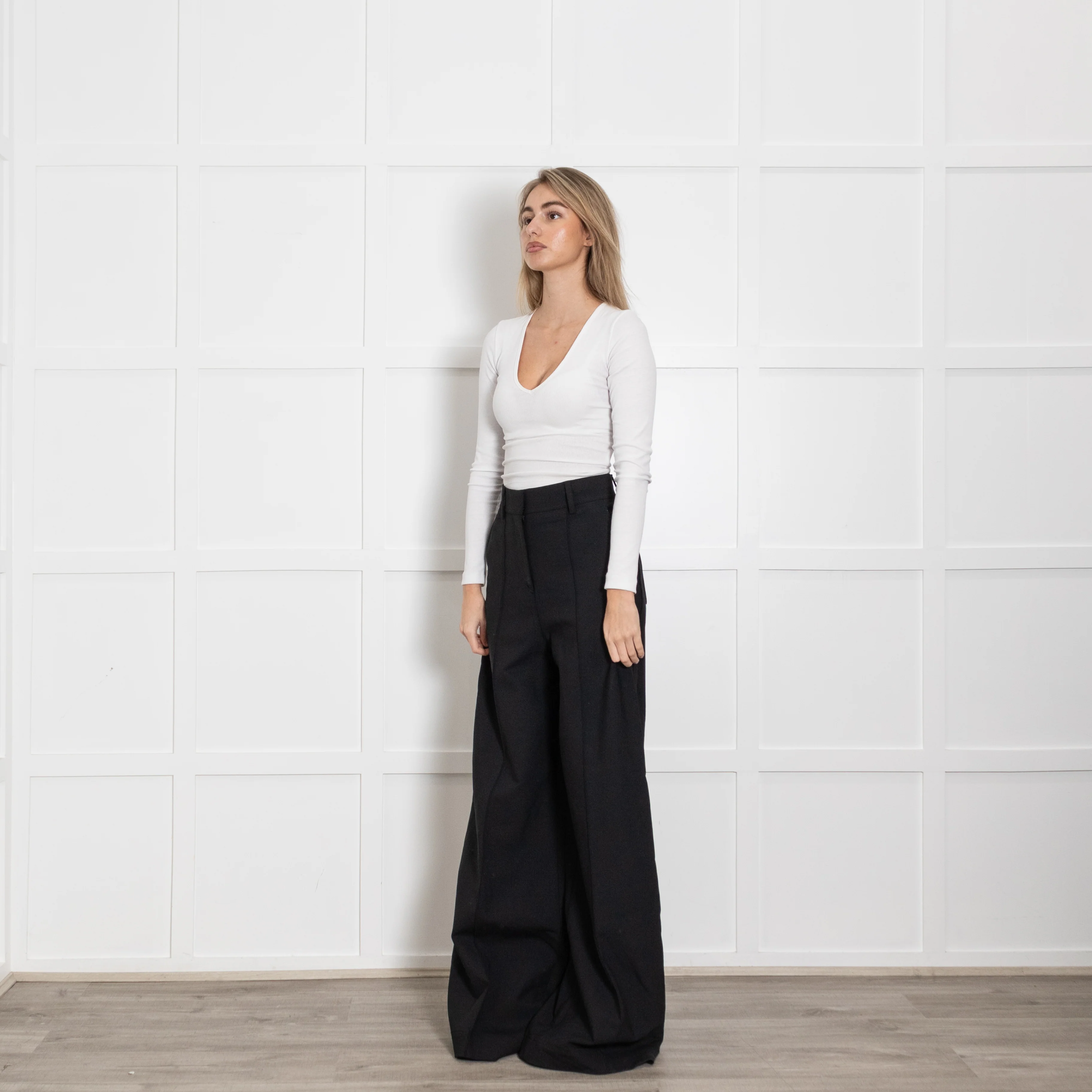 Burberry Black High Waist Wide Leg Trousers - Image 3