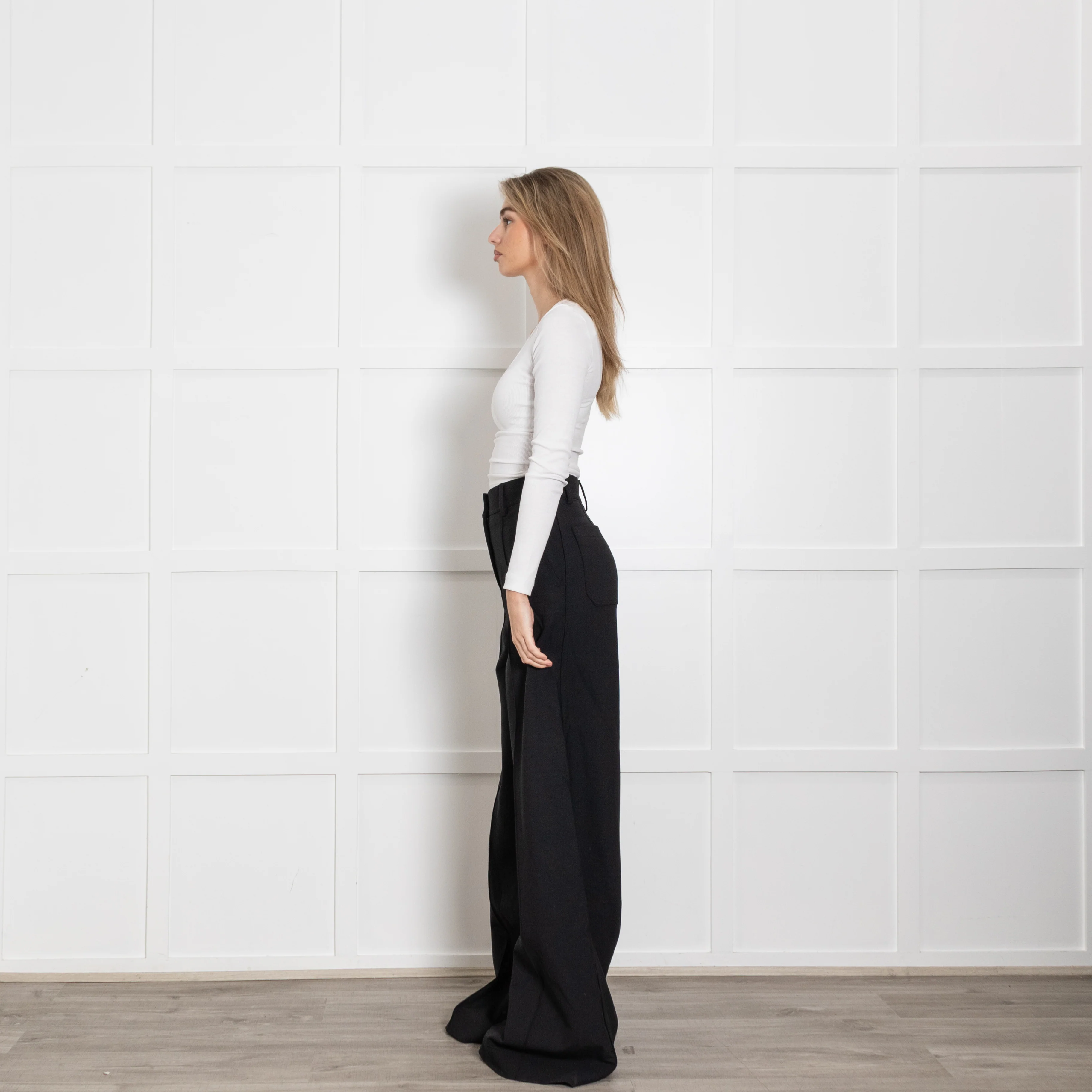Burberry Black High Waist Wide Leg Trousers - Image 4