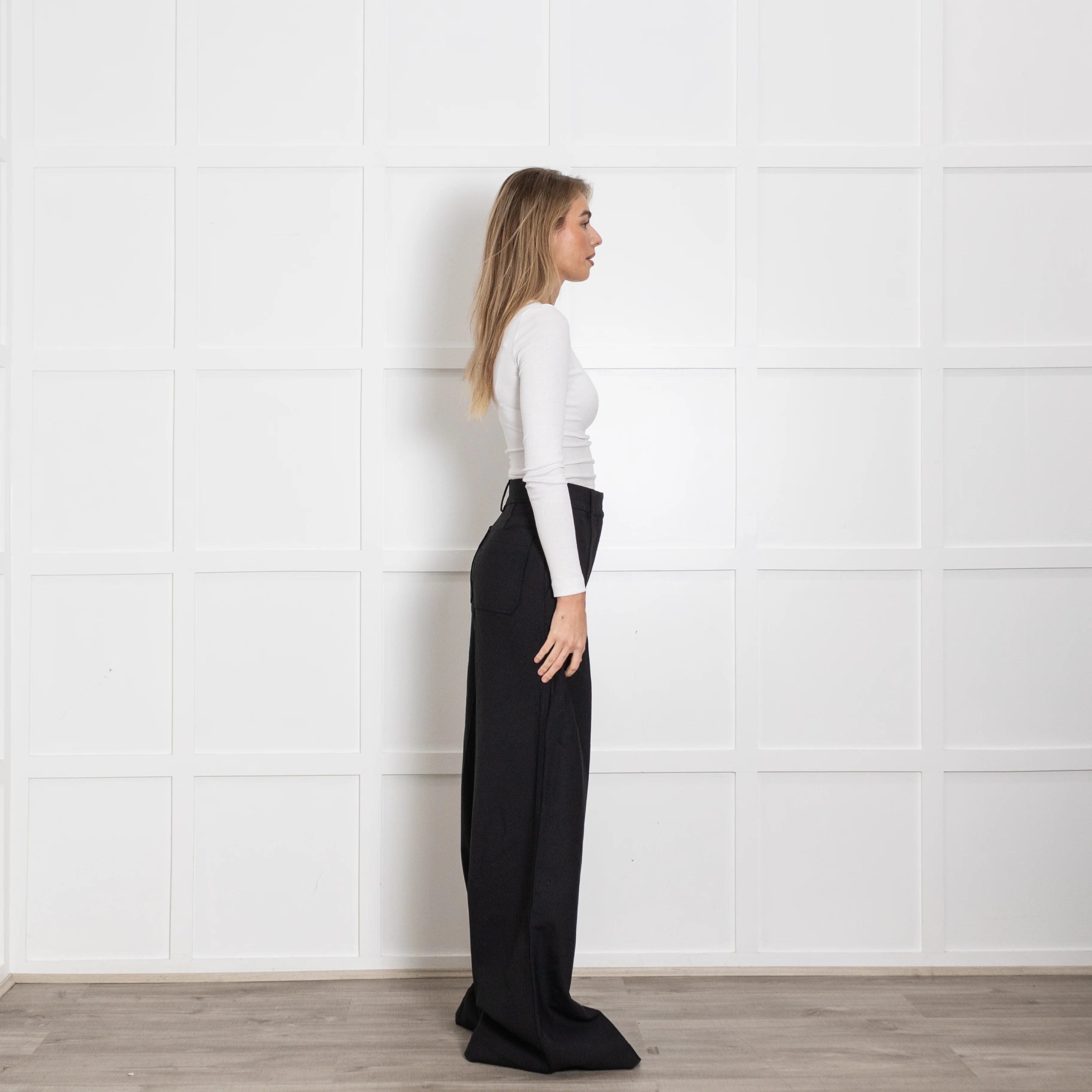 Burberry Black High Waist Wide Leg Trousers - Image 6