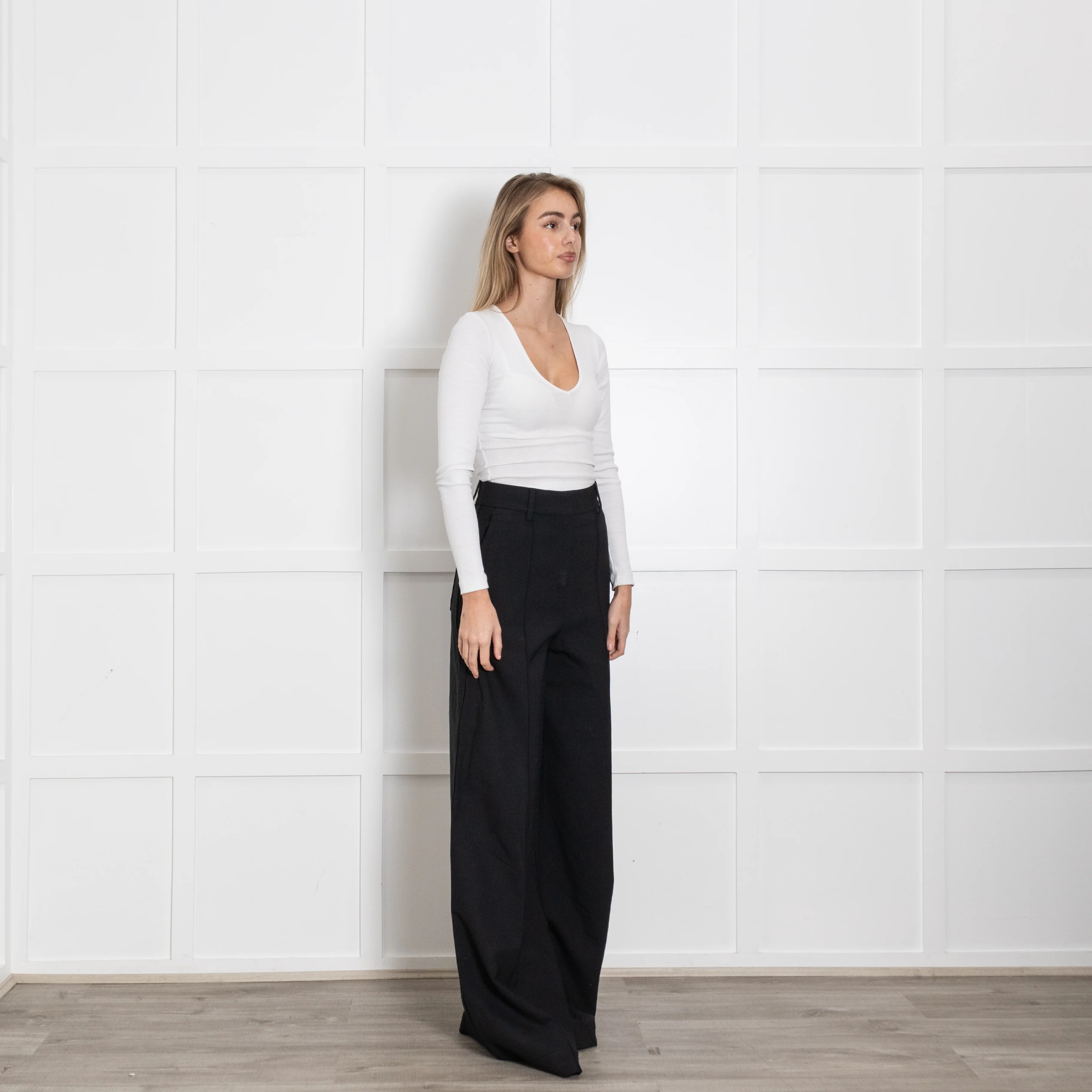 Burberry Black High Waist Wide Leg Trousers - Image 7