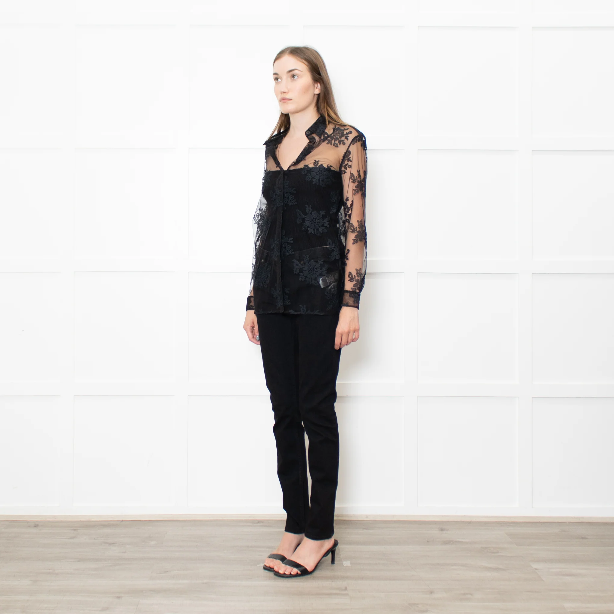 Burberry Black Lace Net Collared Shirt - Image 3