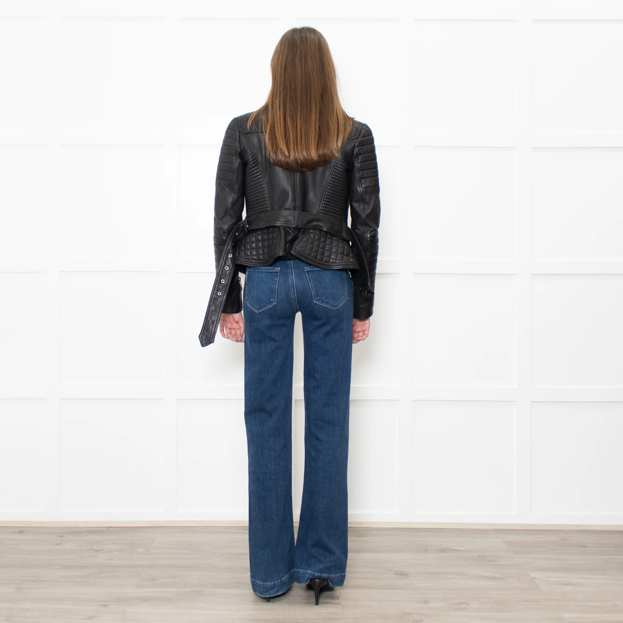 Burberry Black Leather Zip Detail Biker Jacket - Image 5