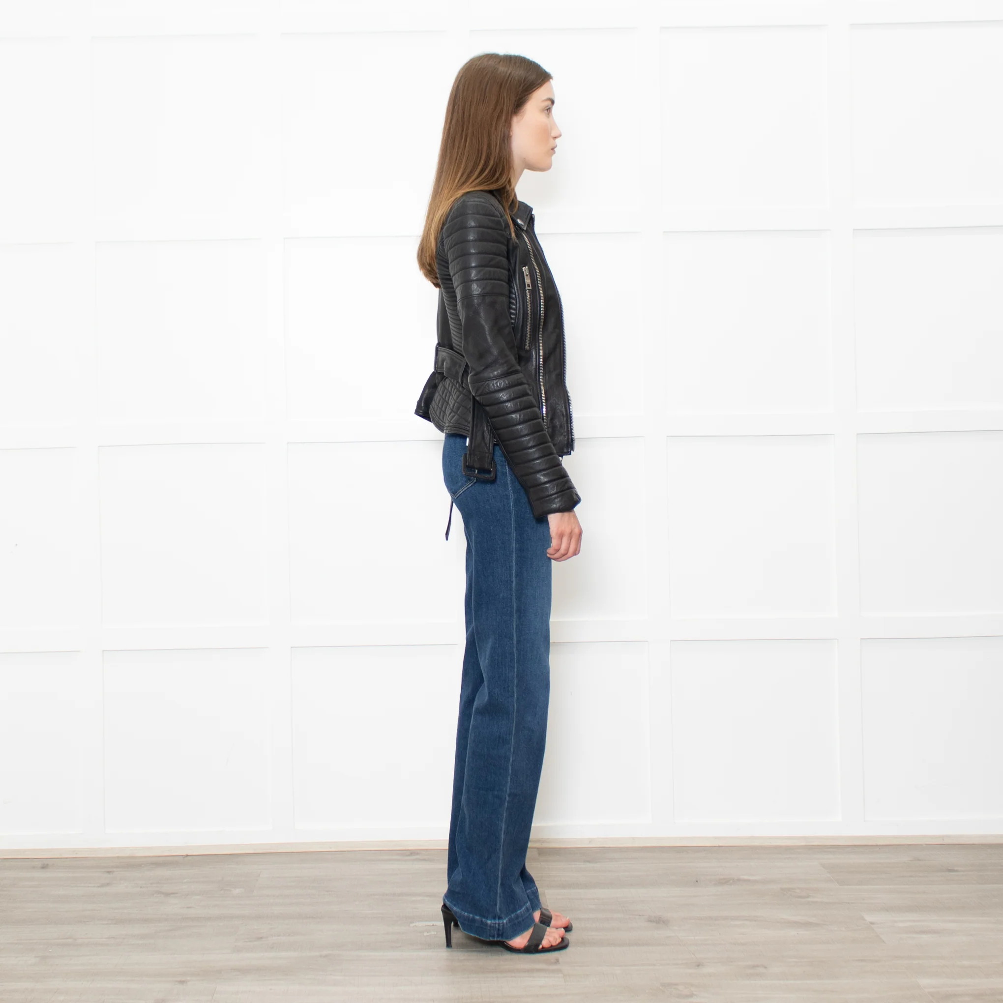 Burberry Black Leather Zip Detail Biker Jacket - Image 6