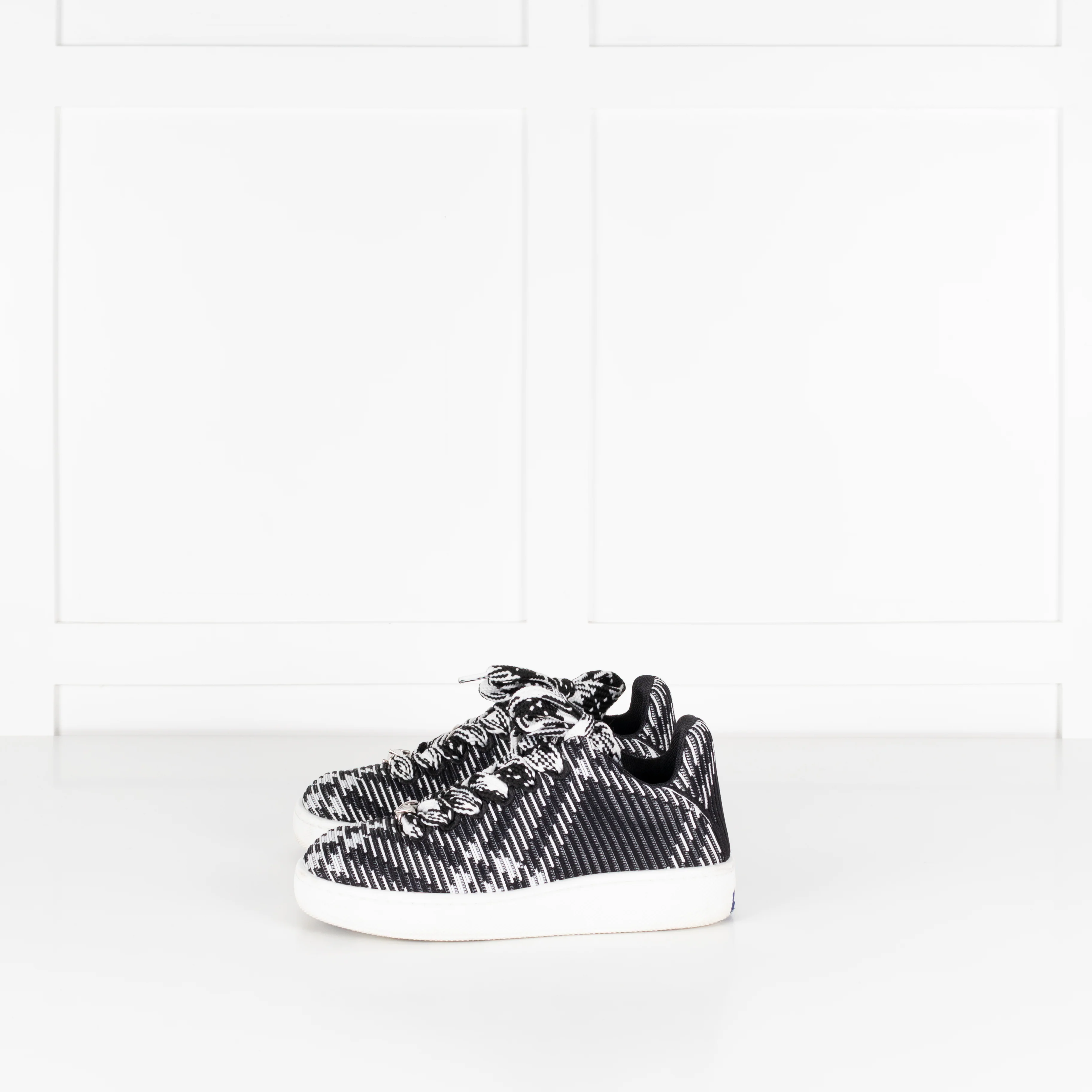 Burberry Black White Check Knit Box Trainers - Image 3