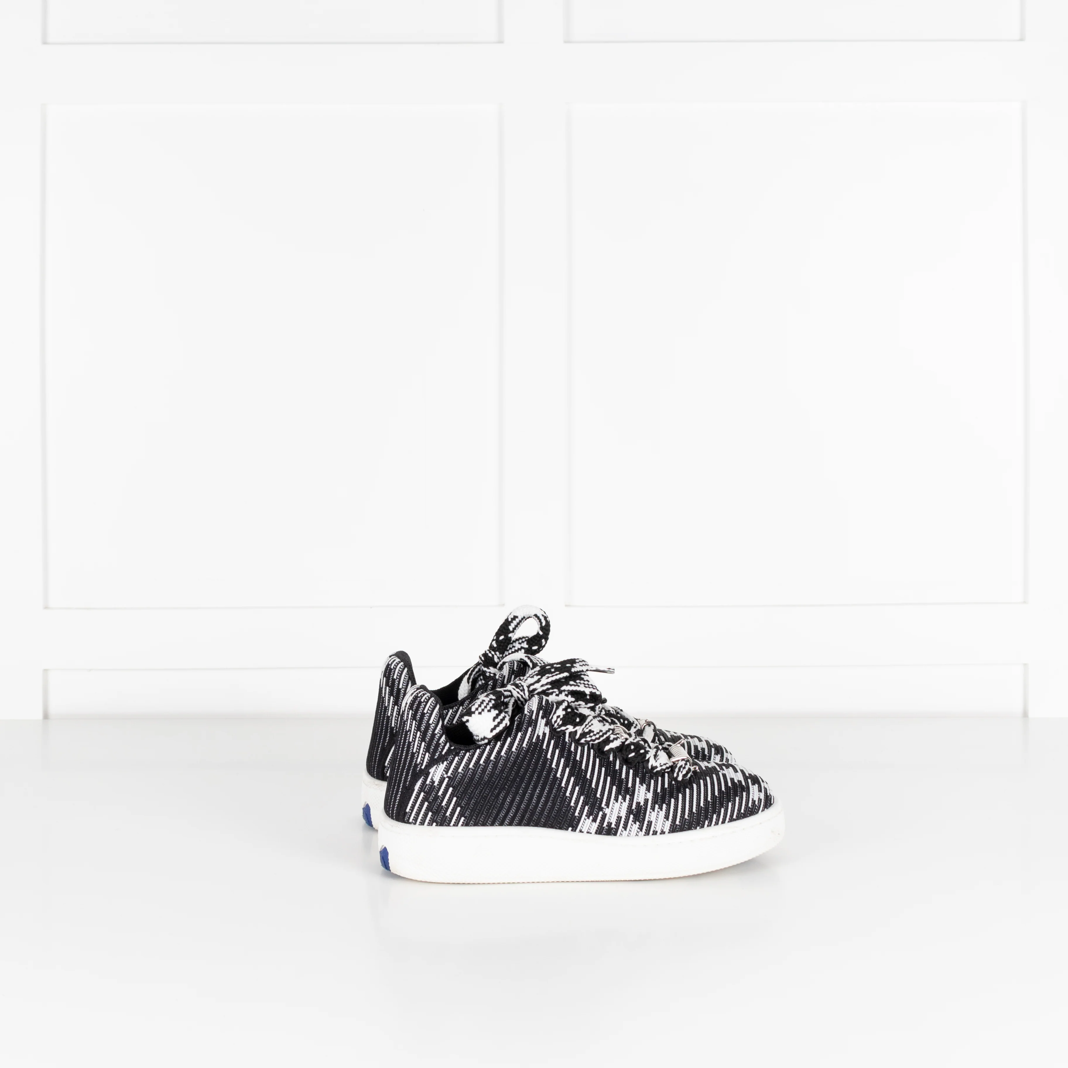 Burberry Black White Check Knit Box Trainers - Image 5