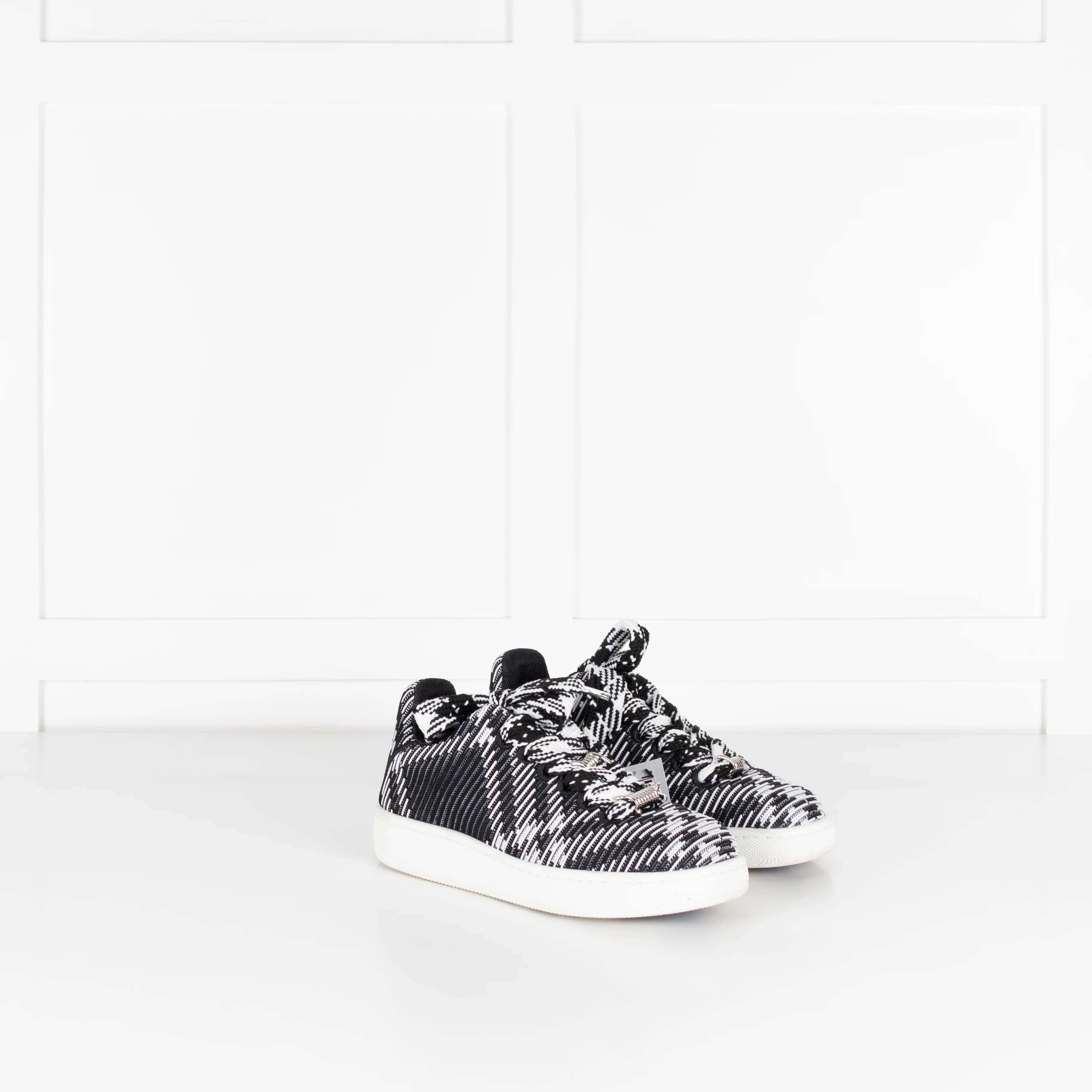 Burberry Black White Check Knit Box Trainers - Image 6